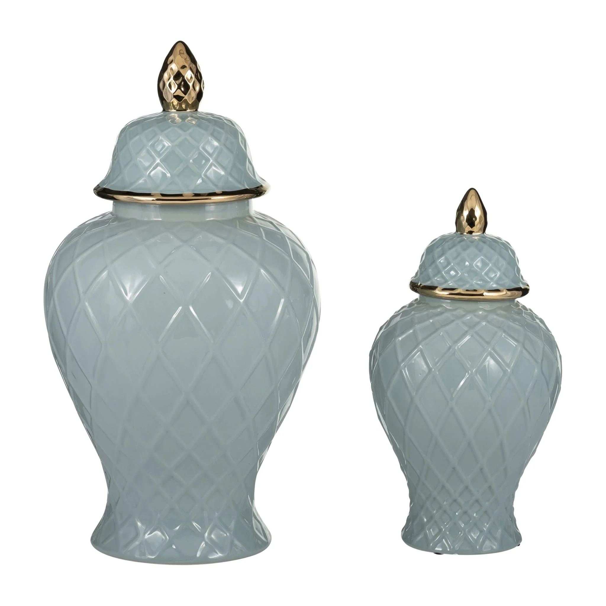 Cer, 20"h Rope Temple Jar, Blue/gold - Image 7