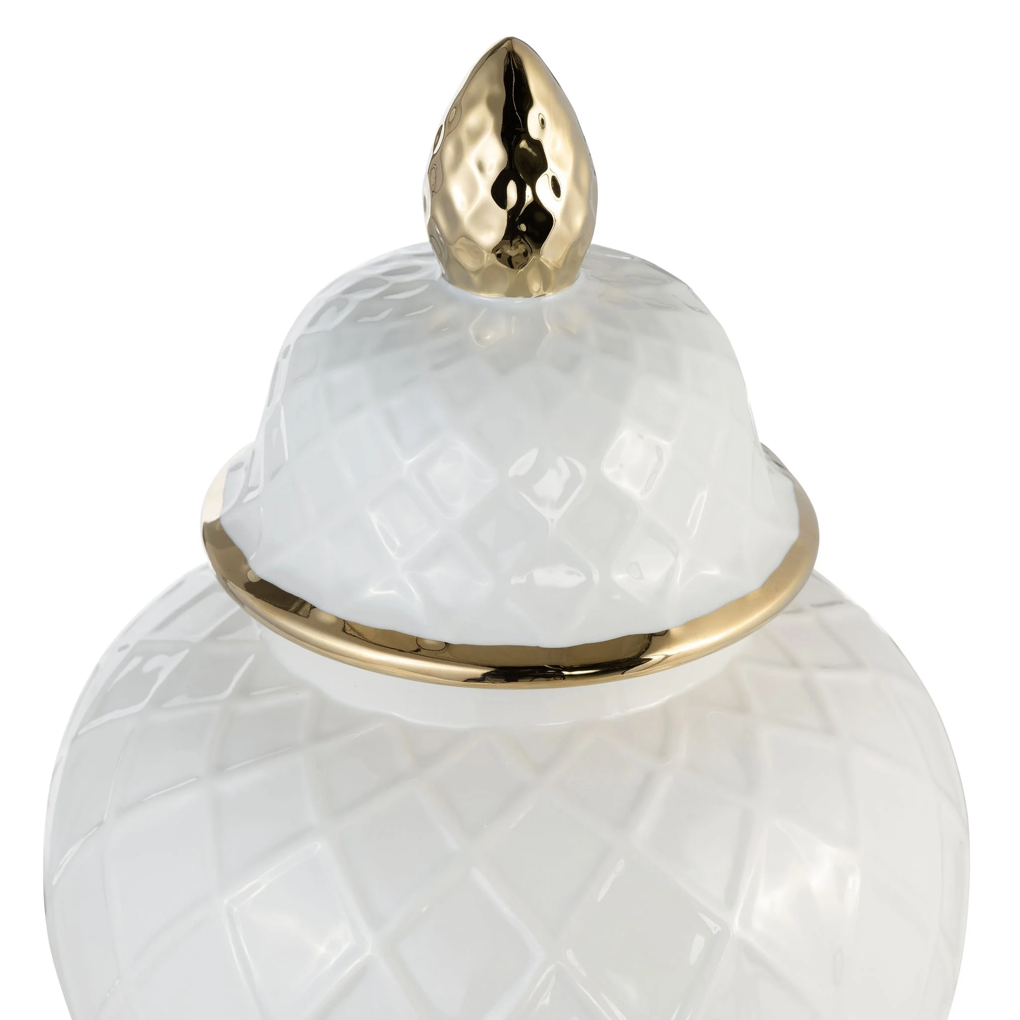 Cer, 20"h Rope Temple Jar, White/gold - Image 2
