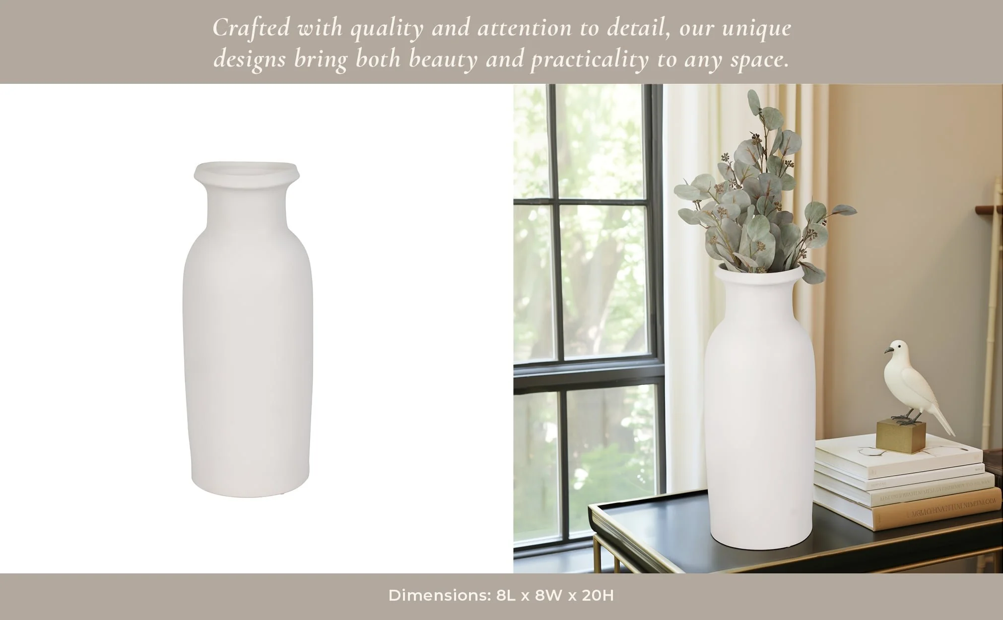 Cer, 20"h Tall Slim Vase, White - Image 10