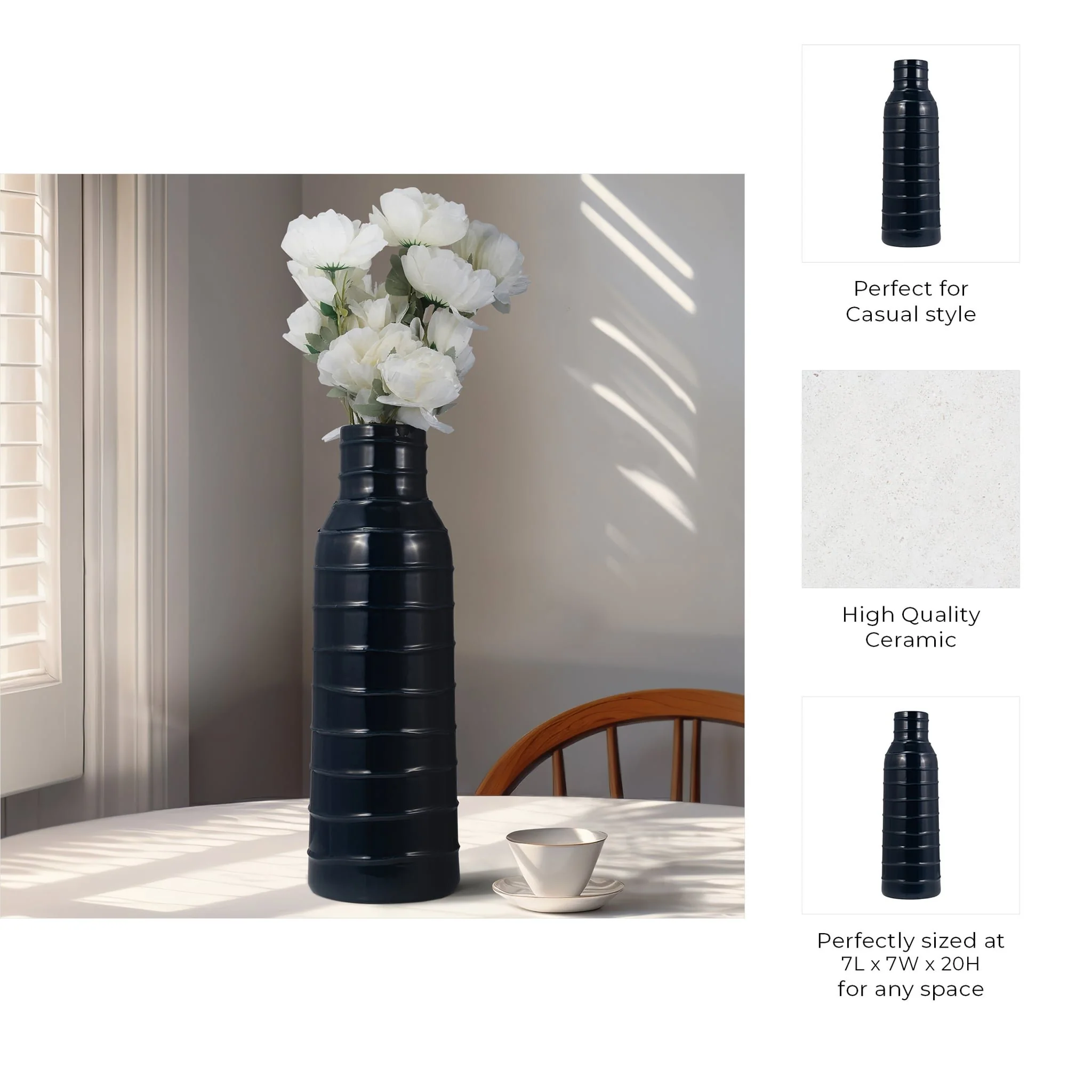 Cer, 20"h Tribal Vase, Navy Blue - Image 8