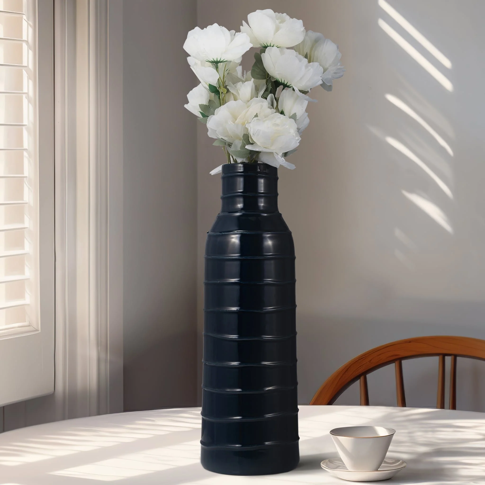 Cer, 20"h Tribal Vase, Navy Blue - Image 9
