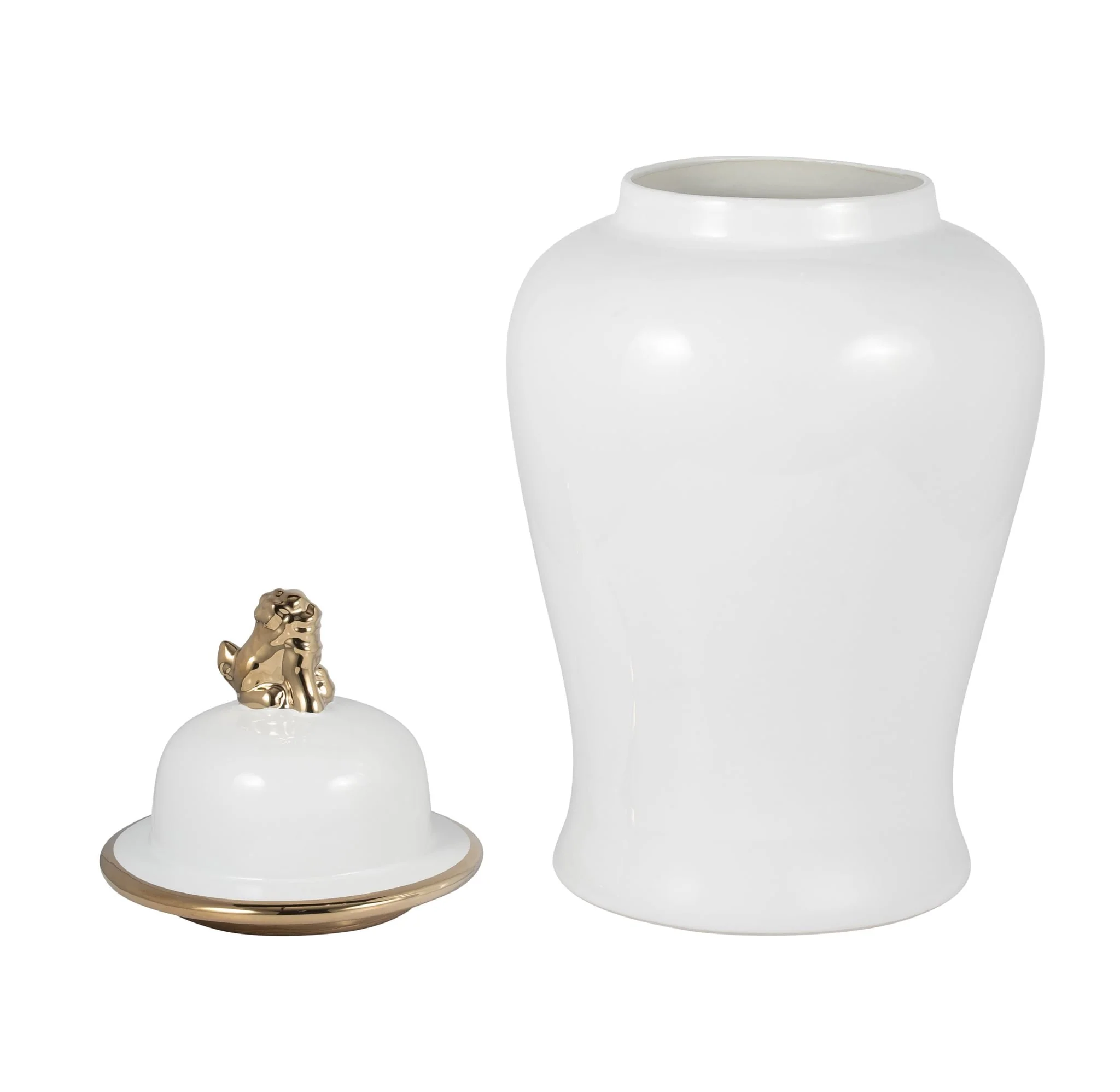 Cer, 24" Lion Head Temple Jar, White/gold - Image 3