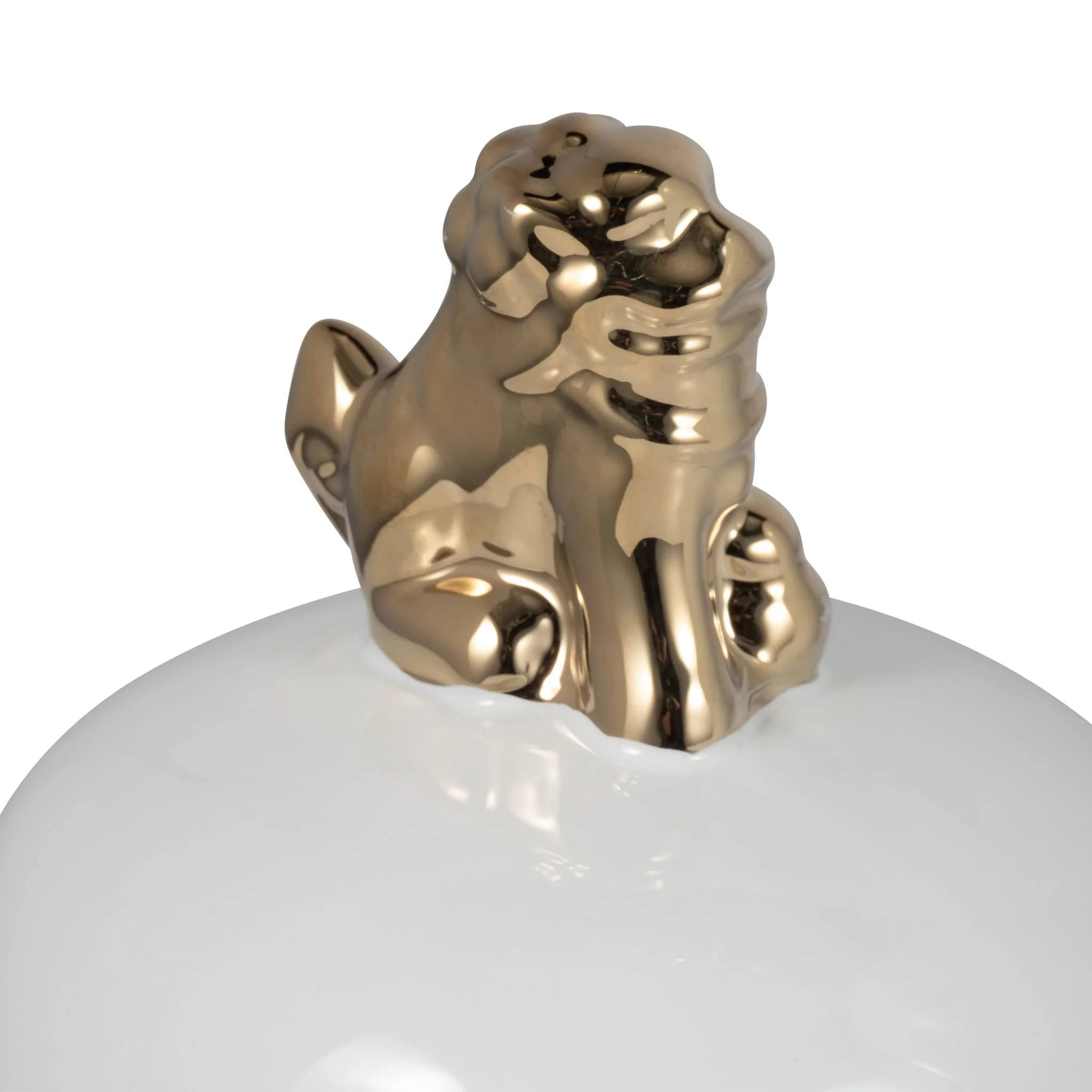 Cer, 24" Lion Head Temple Jar, White/gold - Image 5