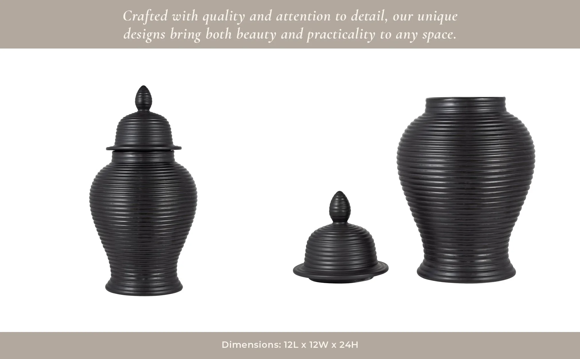 Cer, 24" Ribbed Temple Jar, Black - Image 14