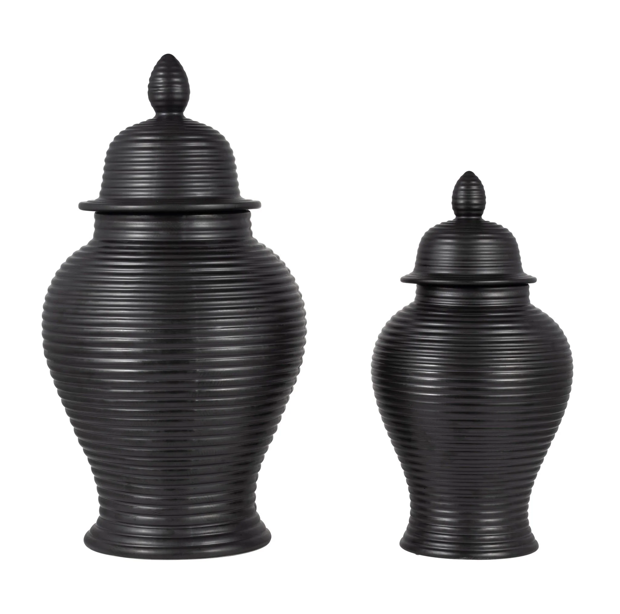 Cer, 24" Ribbed Temple Jar, Black - Image 7