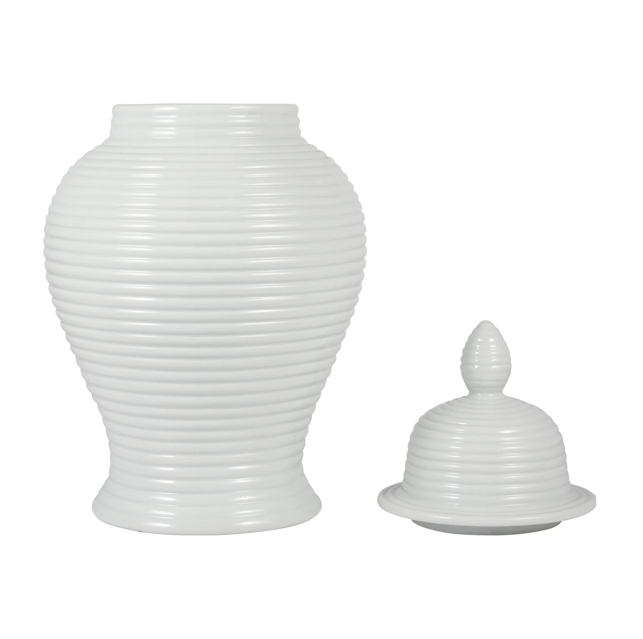 Cer, 24" Ribbed Temple Jar, White - Image 2