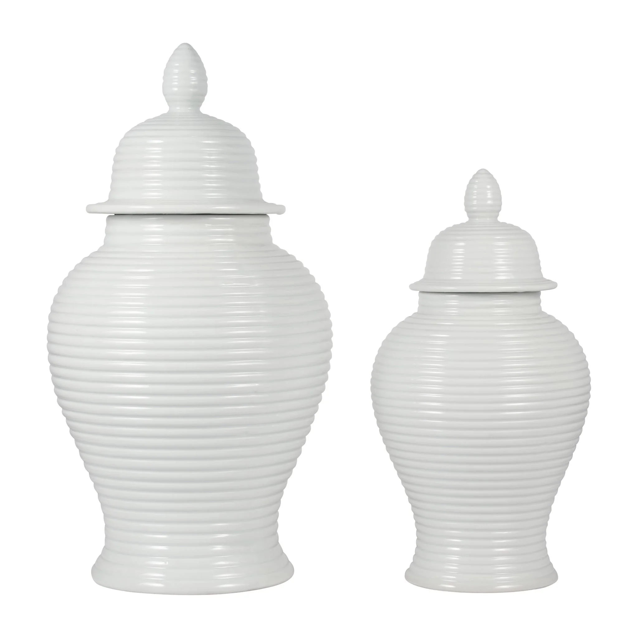 Cer, 24" Ribbed Temple Jar, White - Image 7