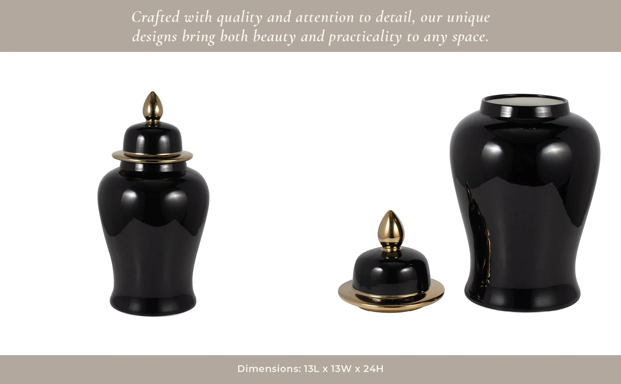 Cer, 24" Temple Jar, Black/gold - Image 13