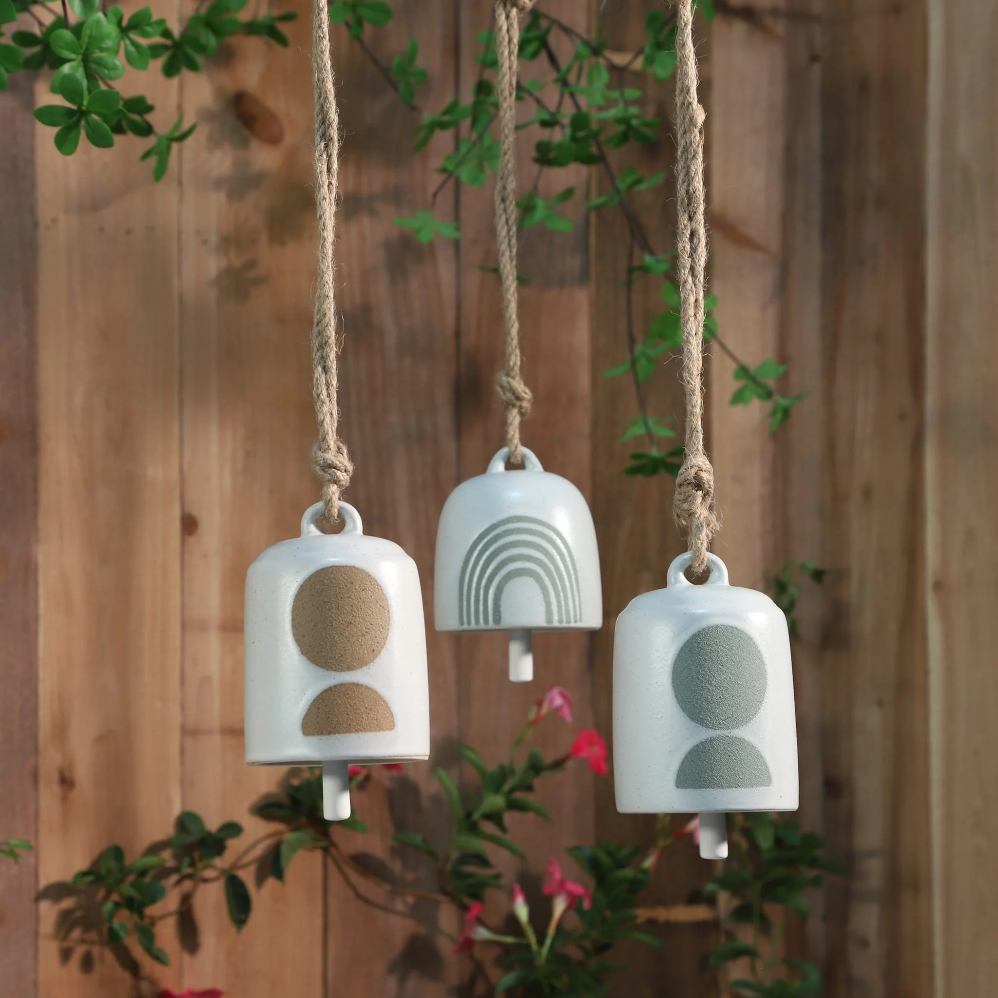 Cer, 4" Hanging Bell Circles, White/green - Image 7