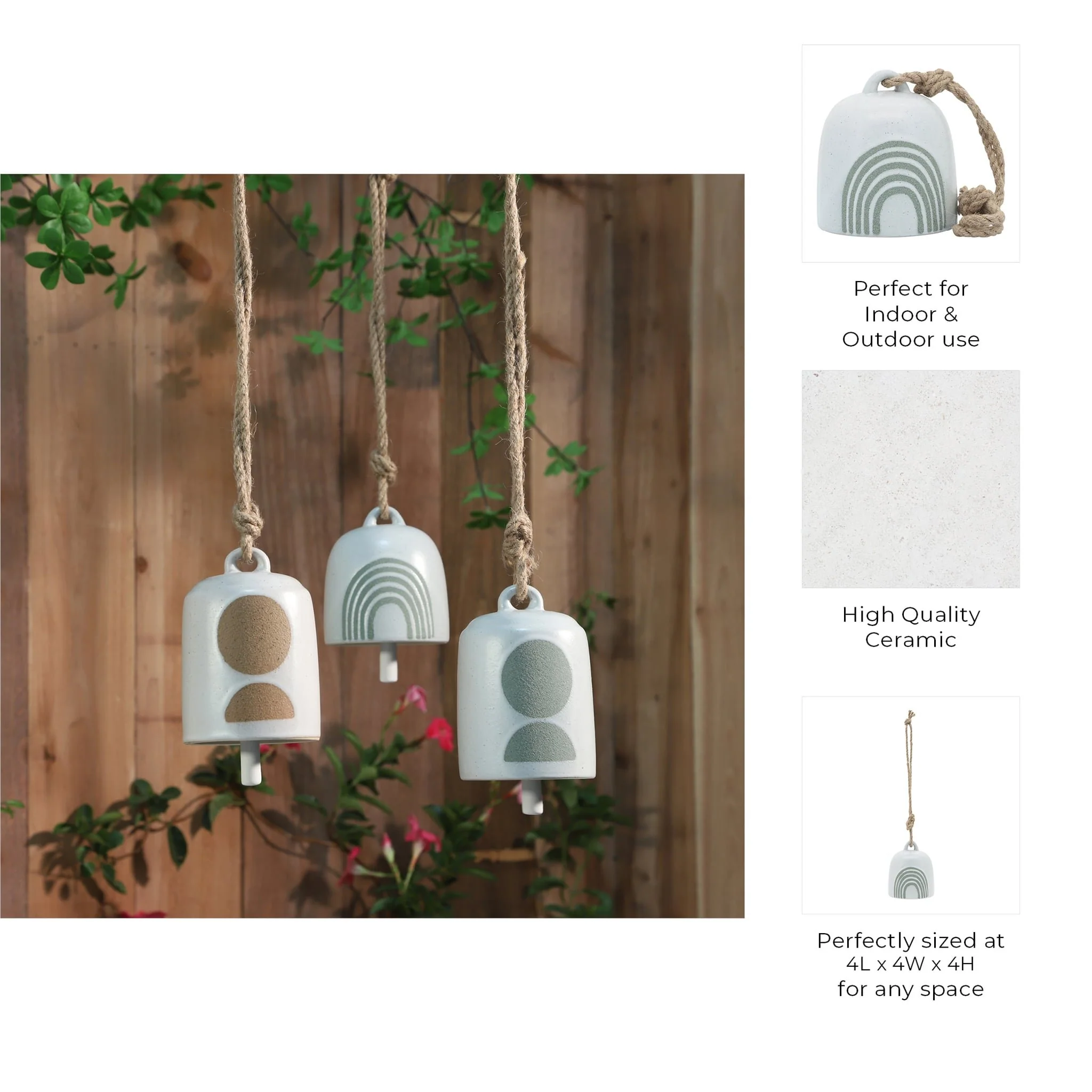 Cer, 4" Hanging Bell Rainbow, White/green - Image 5