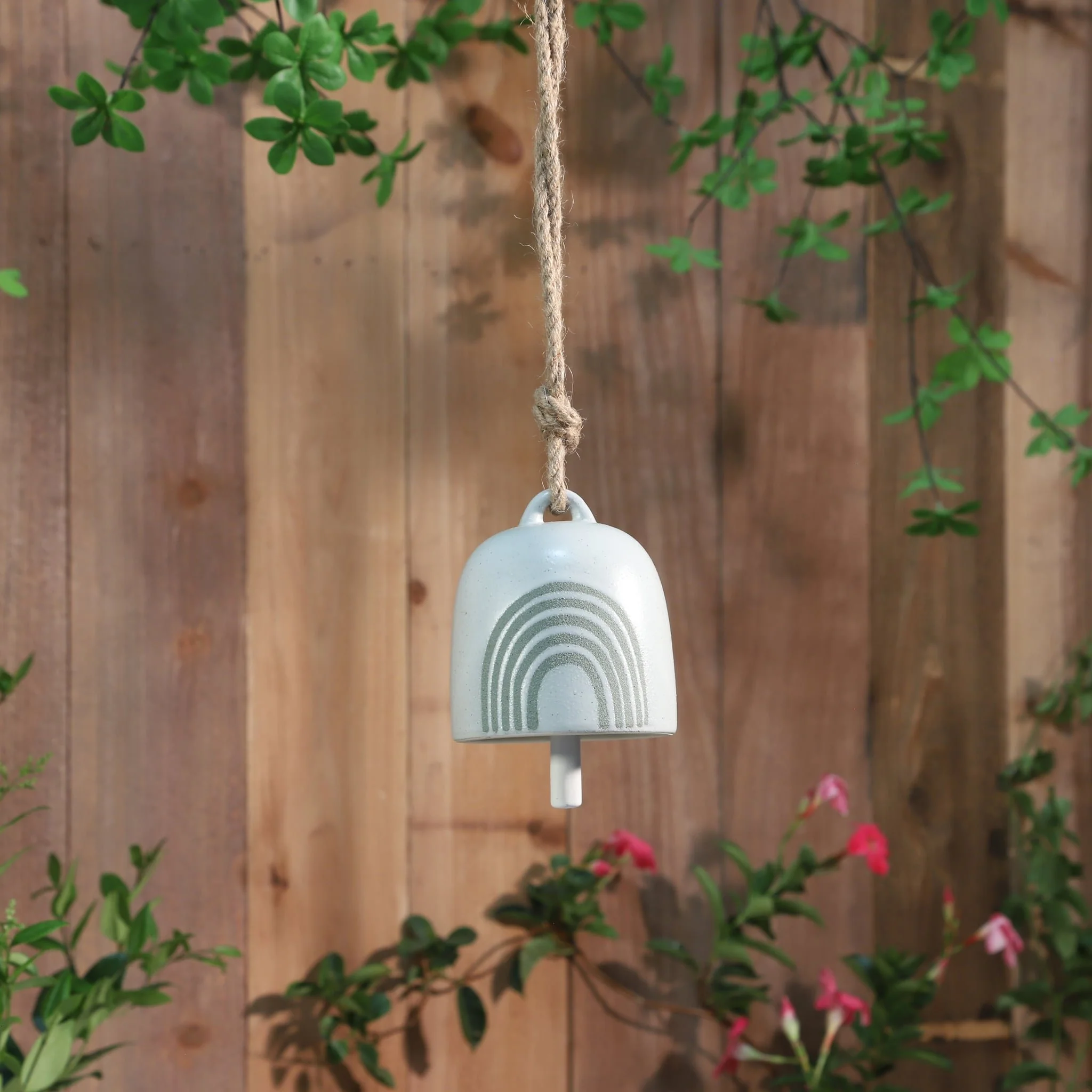 Cer, 4" Hanging Bell Rainbow, White/green - Image 7