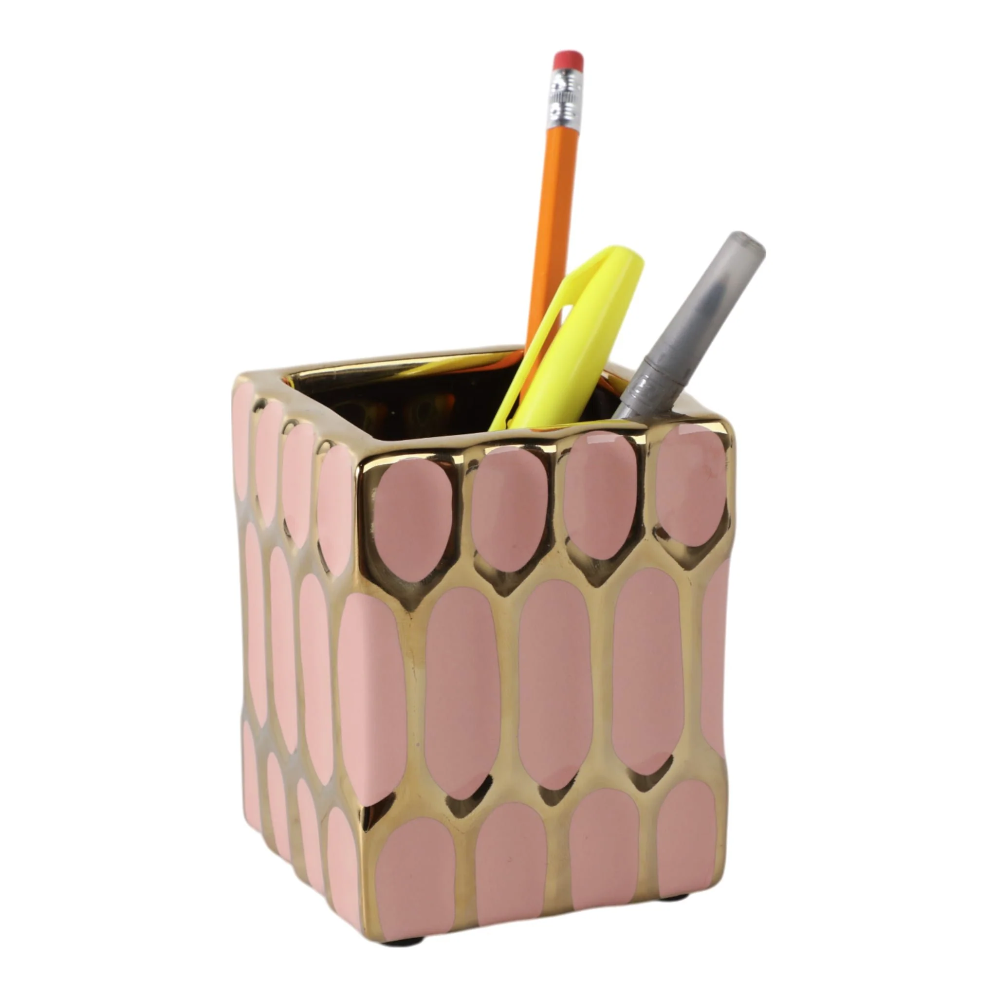 Cer, 4"h Pen Holder, Blush/gold - Image 2