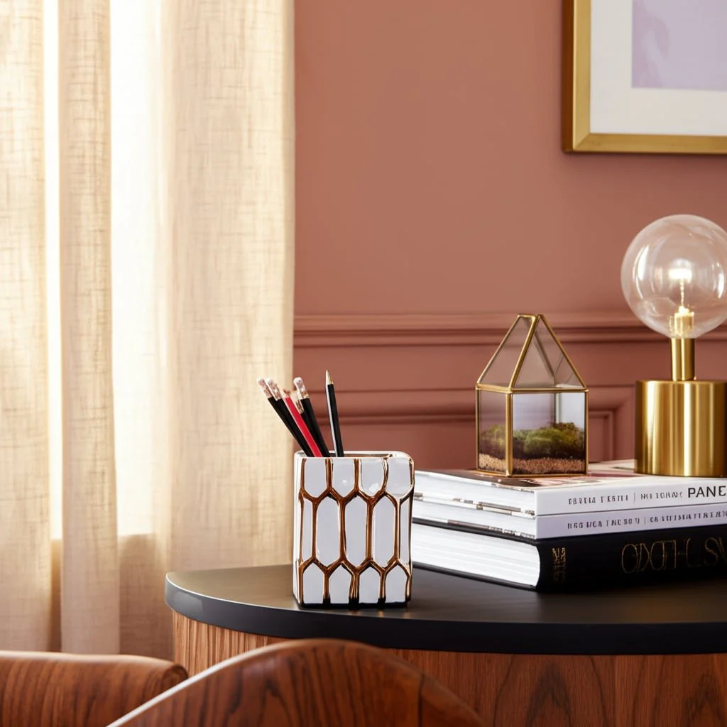 Cer, 4"h Pen Holder, White/gold - Image 11