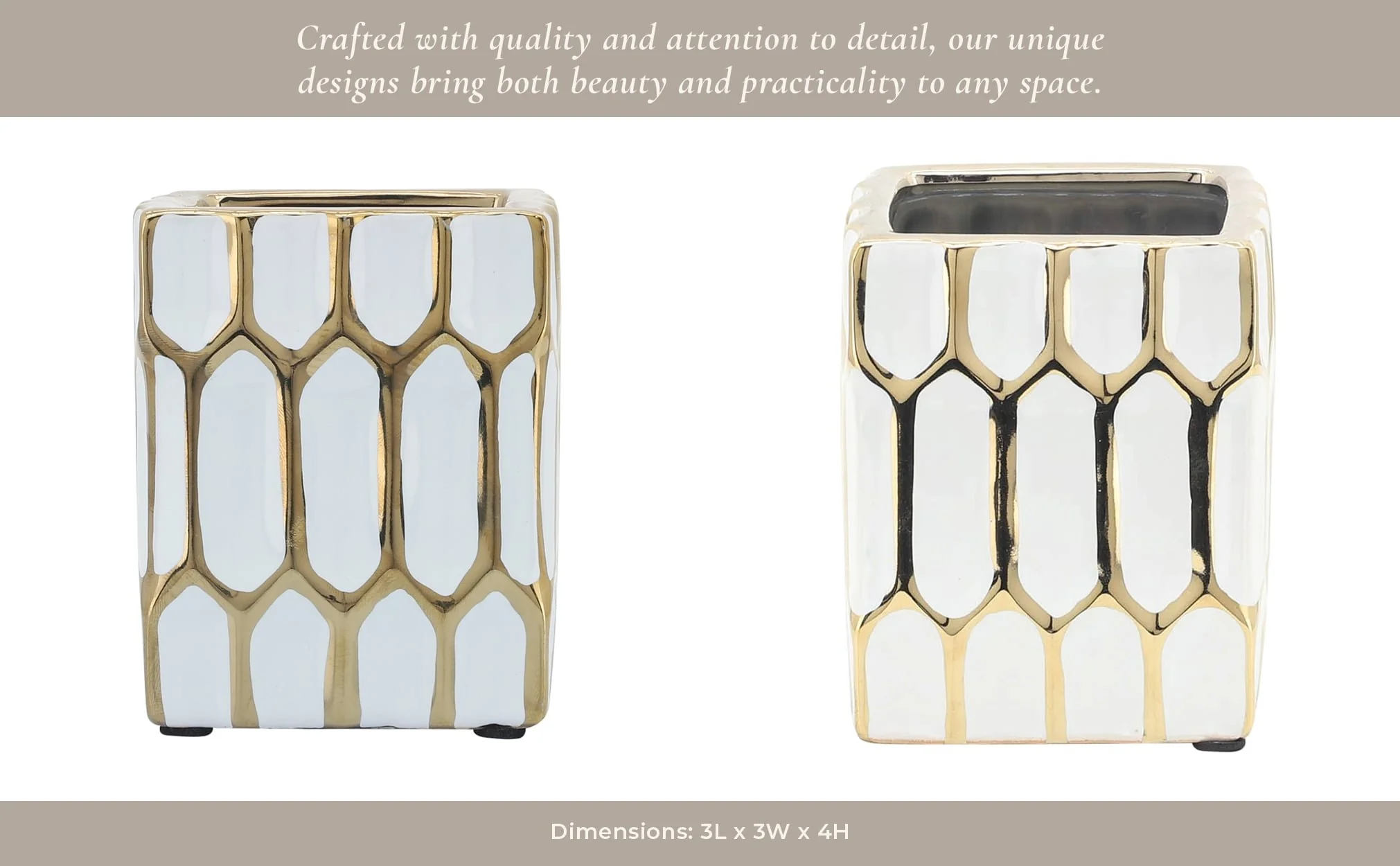 Cer, 4"h Pen Holder, White/gold - Image 14