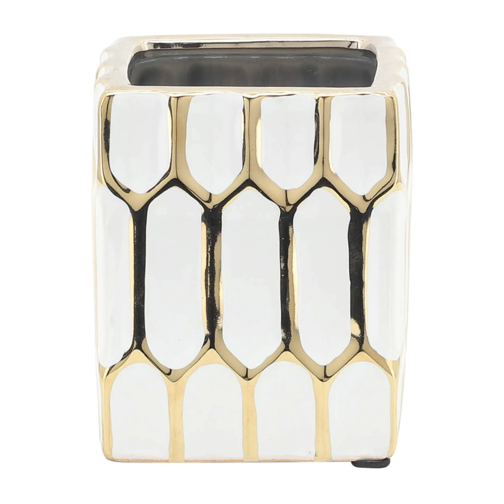 Cer, 4"h Pen Holder, White/gold - Image 2