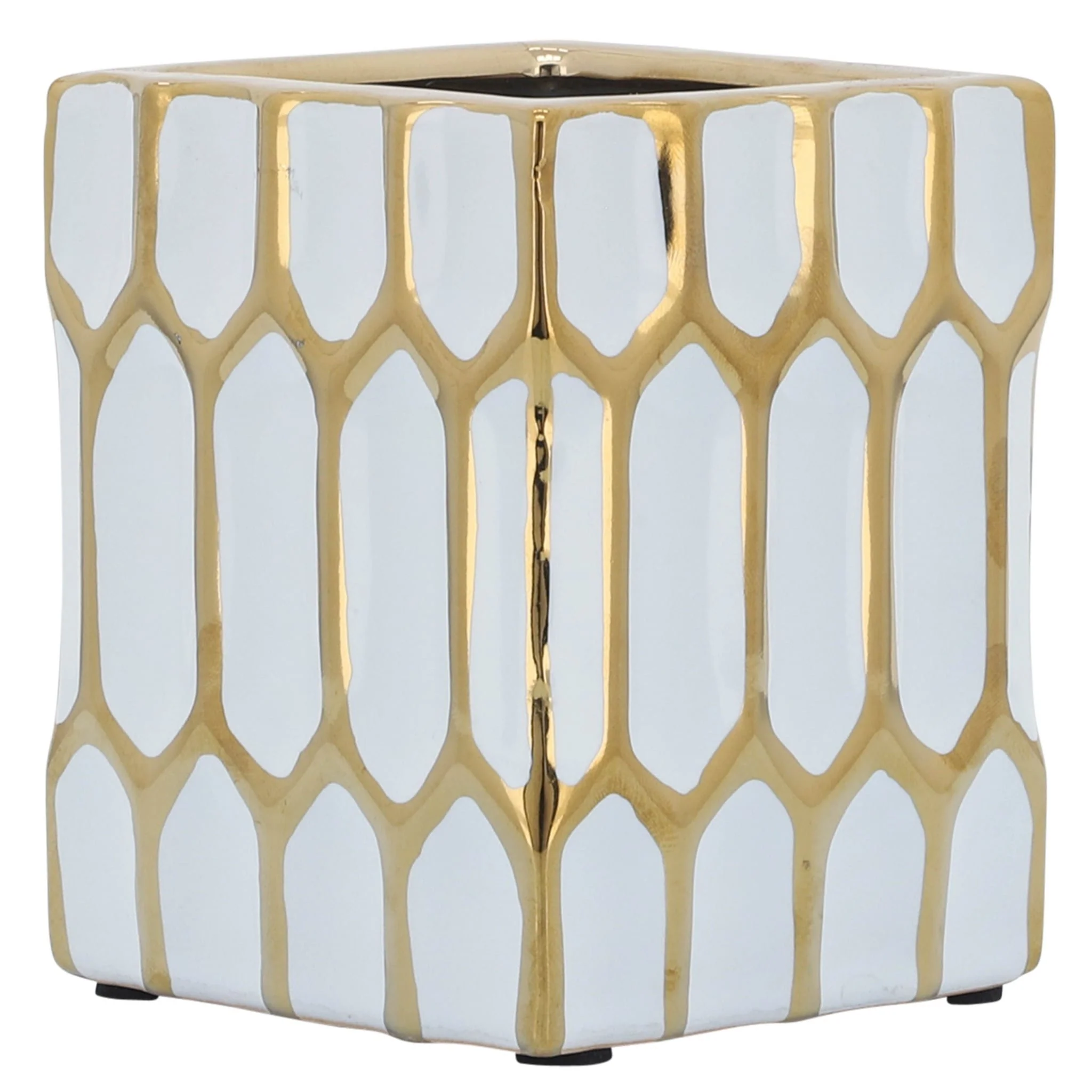 Cer, 4"h Pen Holder, White/gold - Image 3