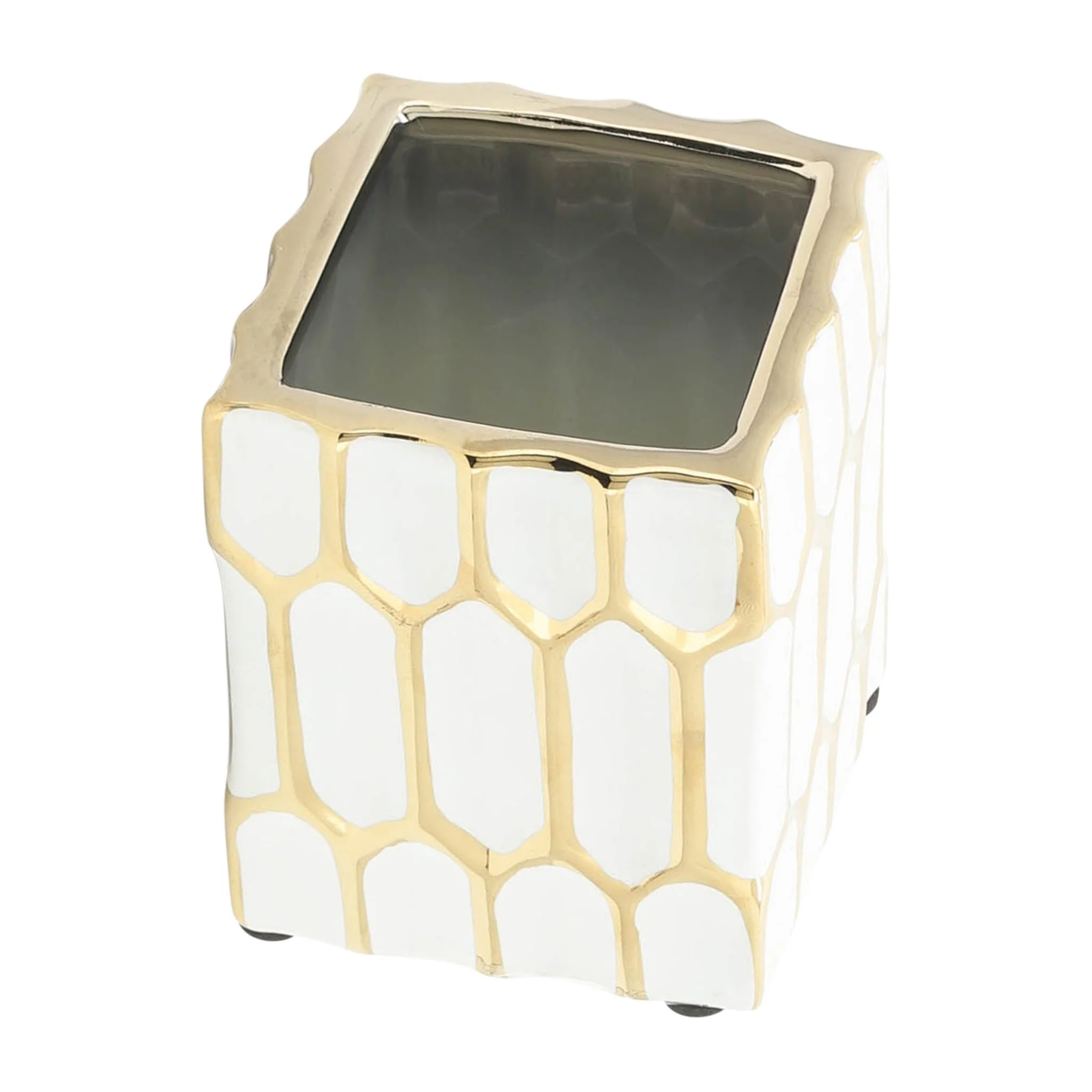 Cer, 4"h Pen Holder, White/gold - Image 5