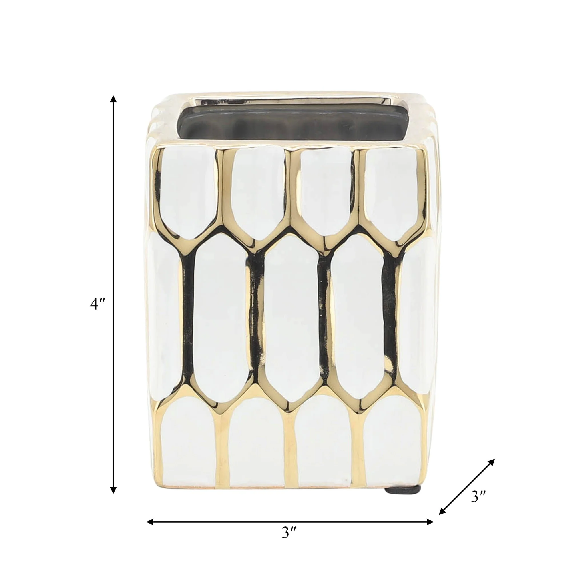 Cer, 4"h Pen Holder, White/gold - Image 8