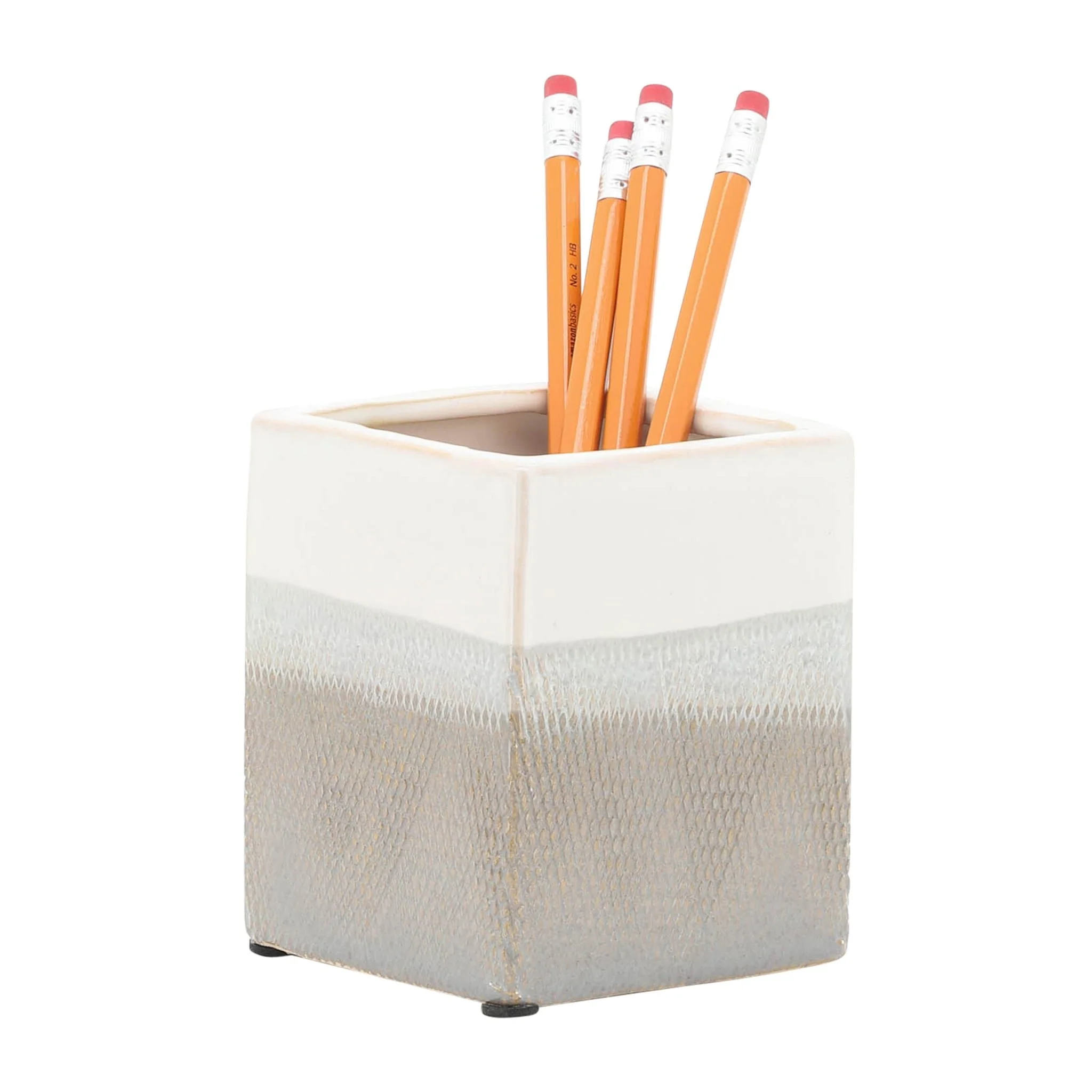 Cer, 4"h Pen Holder, White/gray - Image 4