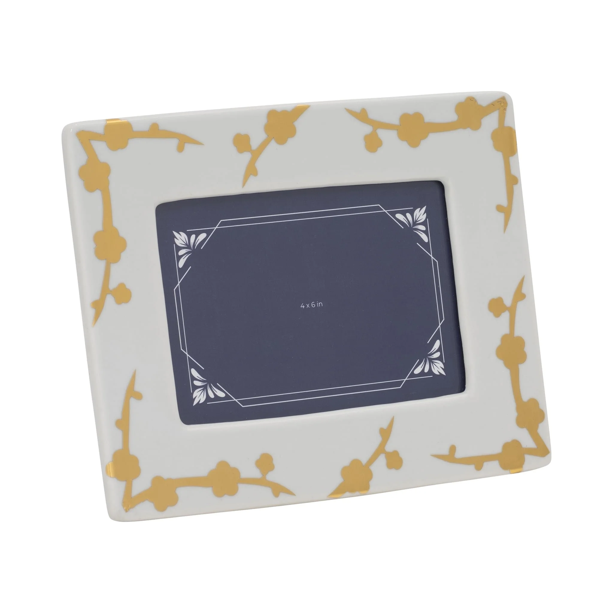 Cer, 4x6 Cherry Blossom Photo Frame, Gold/white - Image 2
