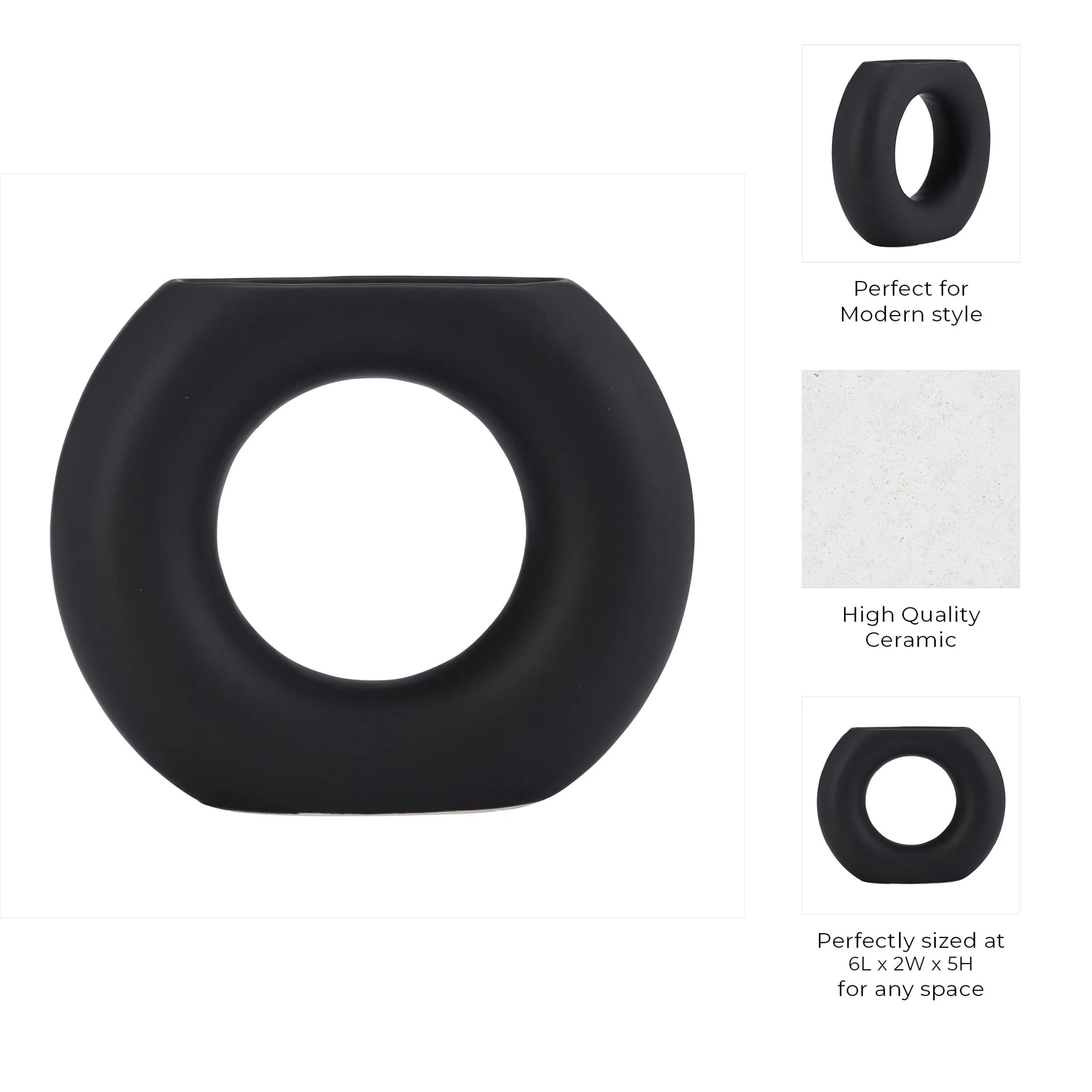 Cer, 5" Donut Vase, Black - Image 9