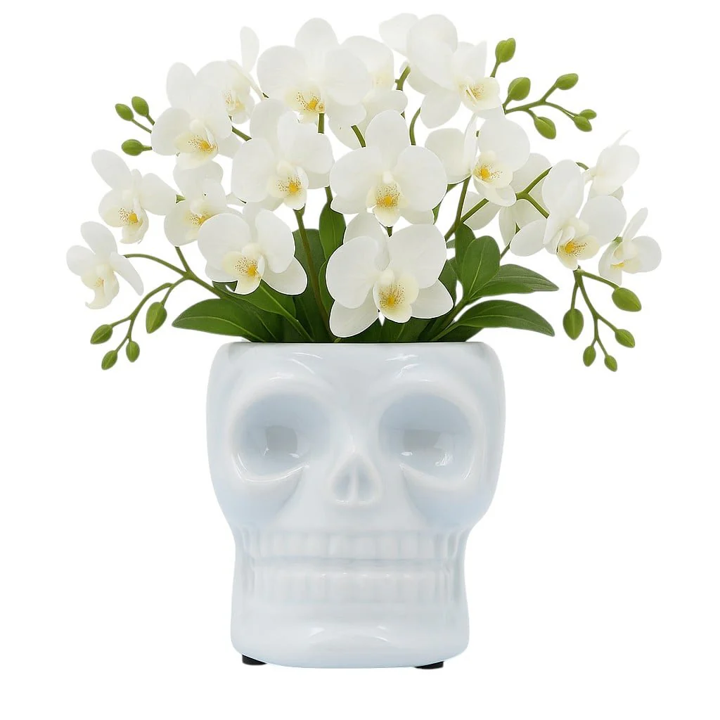 Cer, 5" Skull Vase, White - Image 2