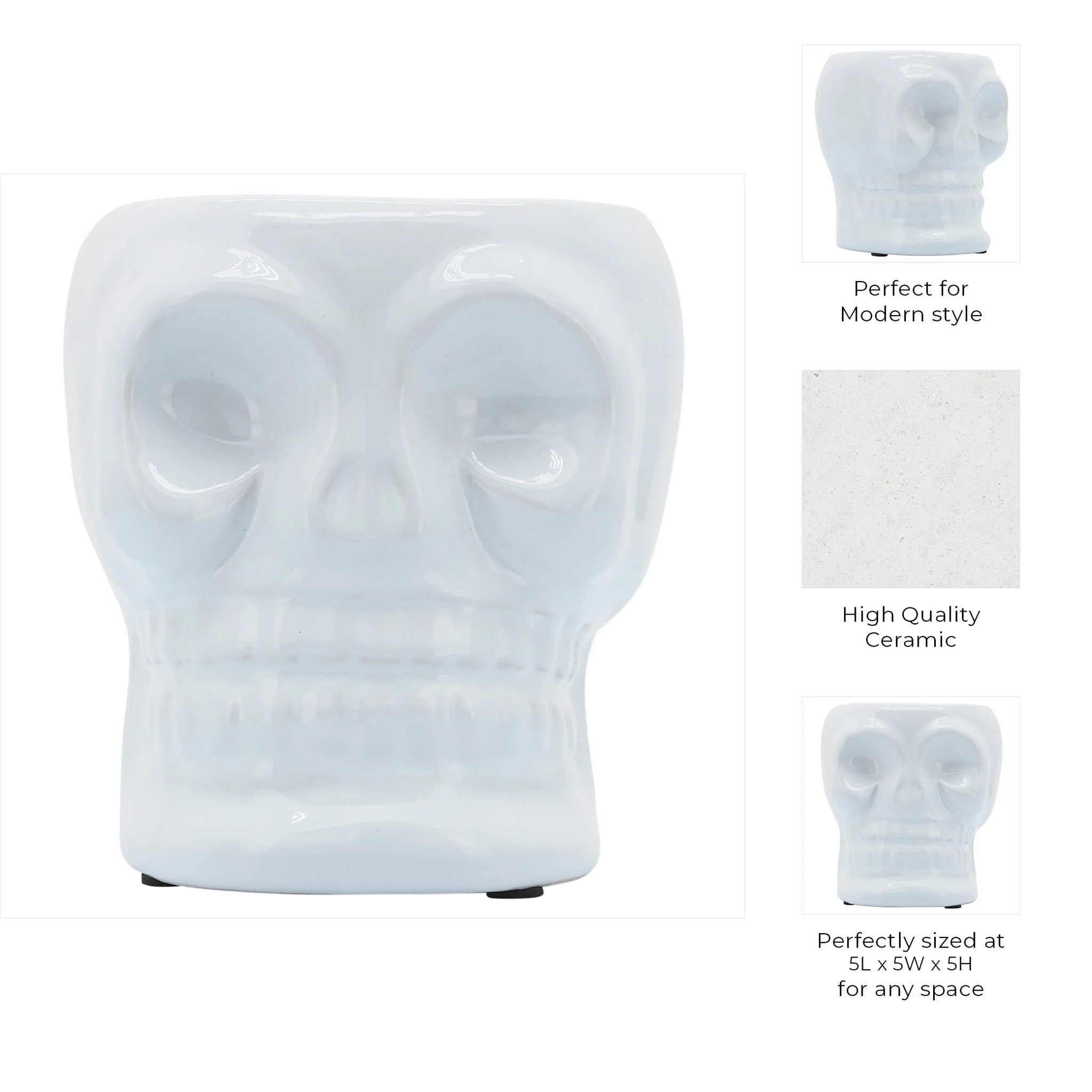 Cer, 5" Skull Vase, White - Image 9