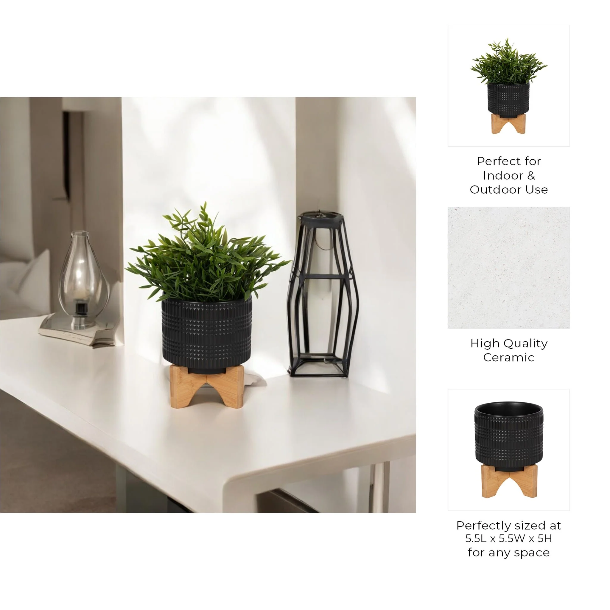 Cer, 5" Tribal Planter W/ Stand, Black - Image 10
