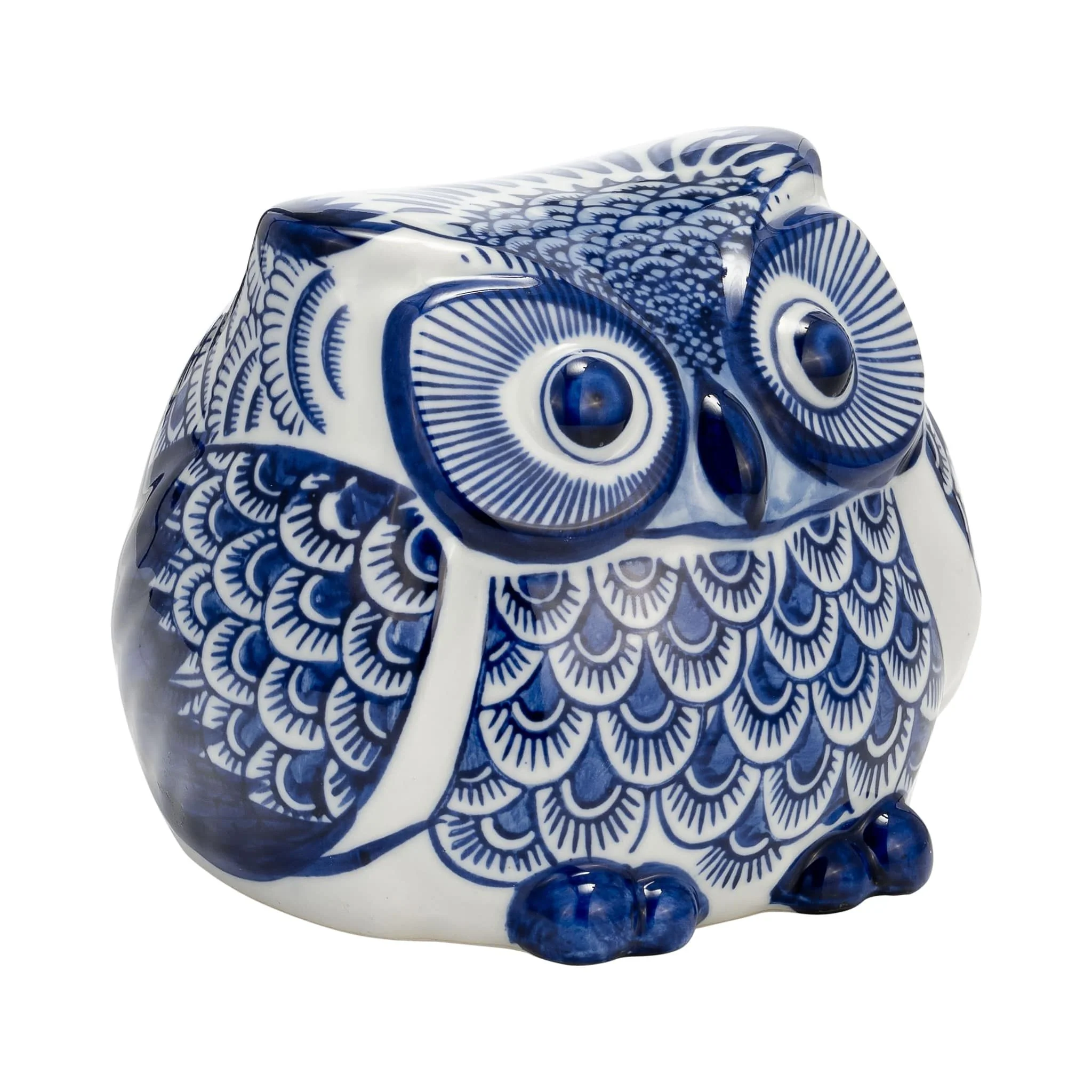 Cer, 5"h Chinoiserie Owl, Blue/white - Image 2