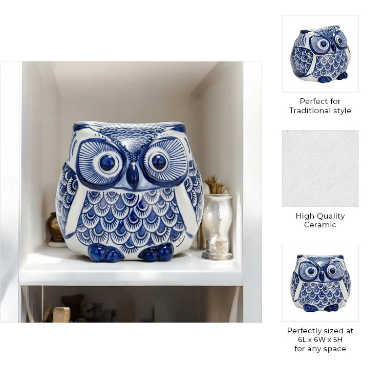Cer, 5"h Chinoiserie Owl, Blue/white - Image 8