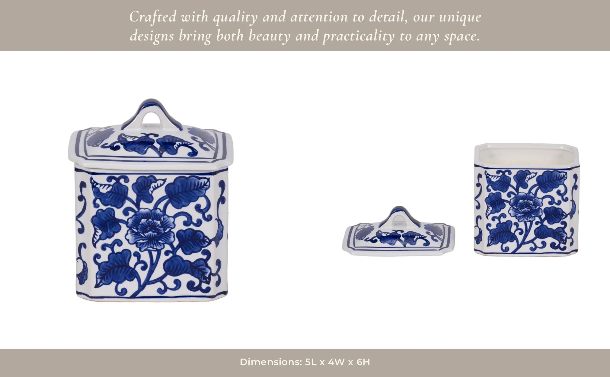 Cer, 6" 13oz Rect Chinoiserie Candle W/lid,blu/wht - Image 12