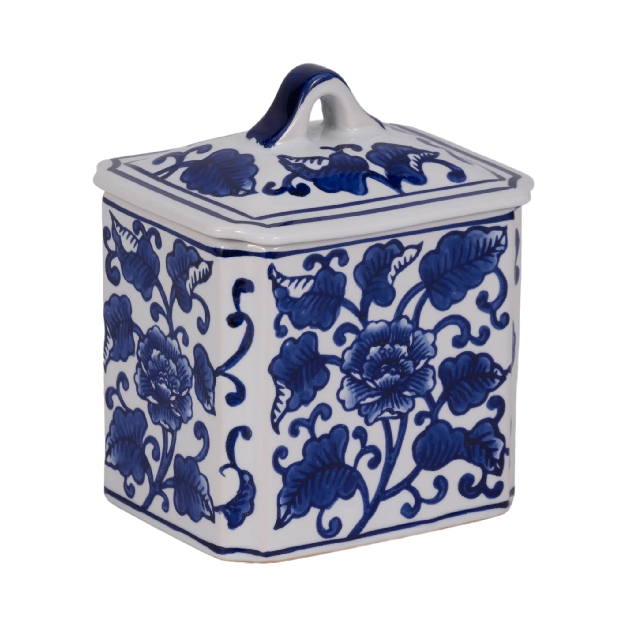 Cer, 6" 13oz Rect Chinoiserie Candle W/lid,blu/wht - Image 3