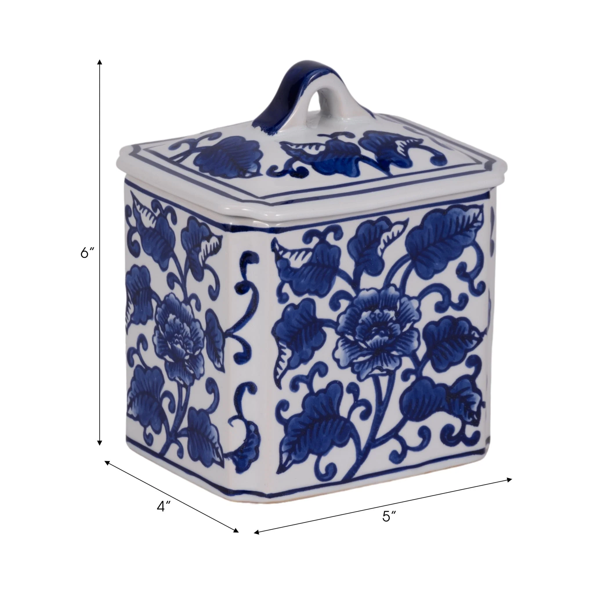 Cer, 6" 13oz Rect Chinoiserie Candle W/lid,blu/wht - Image 8
