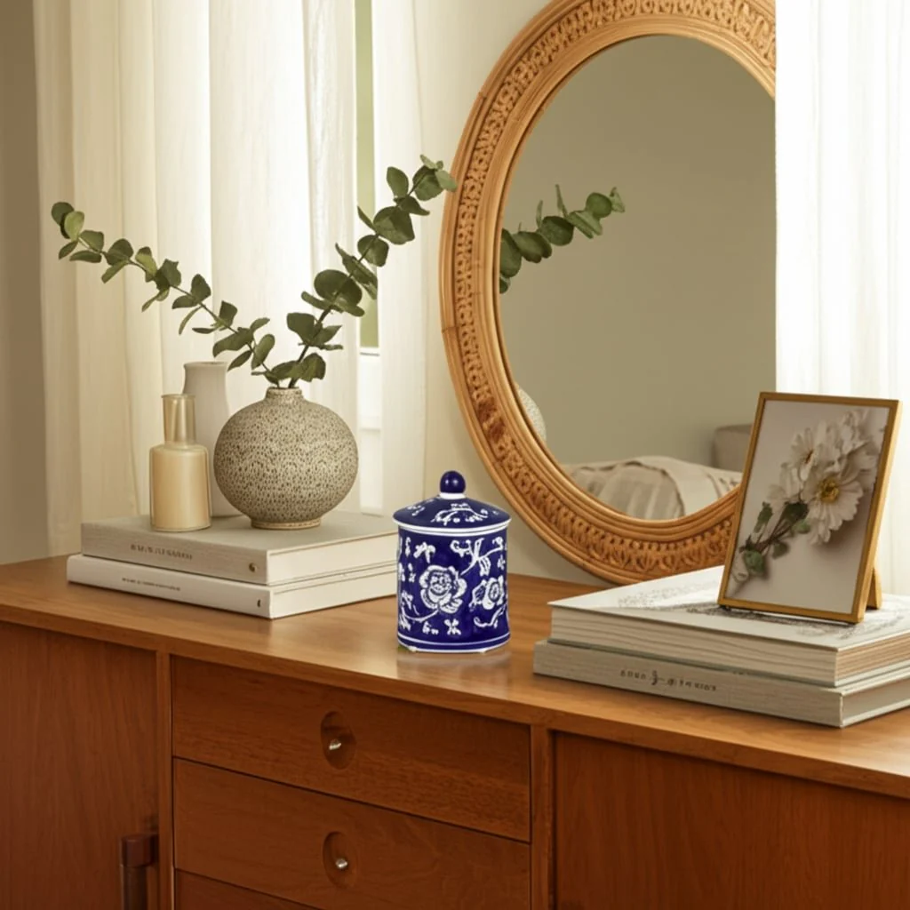 Cer, 6" 8oz Chinoiserie Scntd Candle W/lid,blu/wht - Image 10