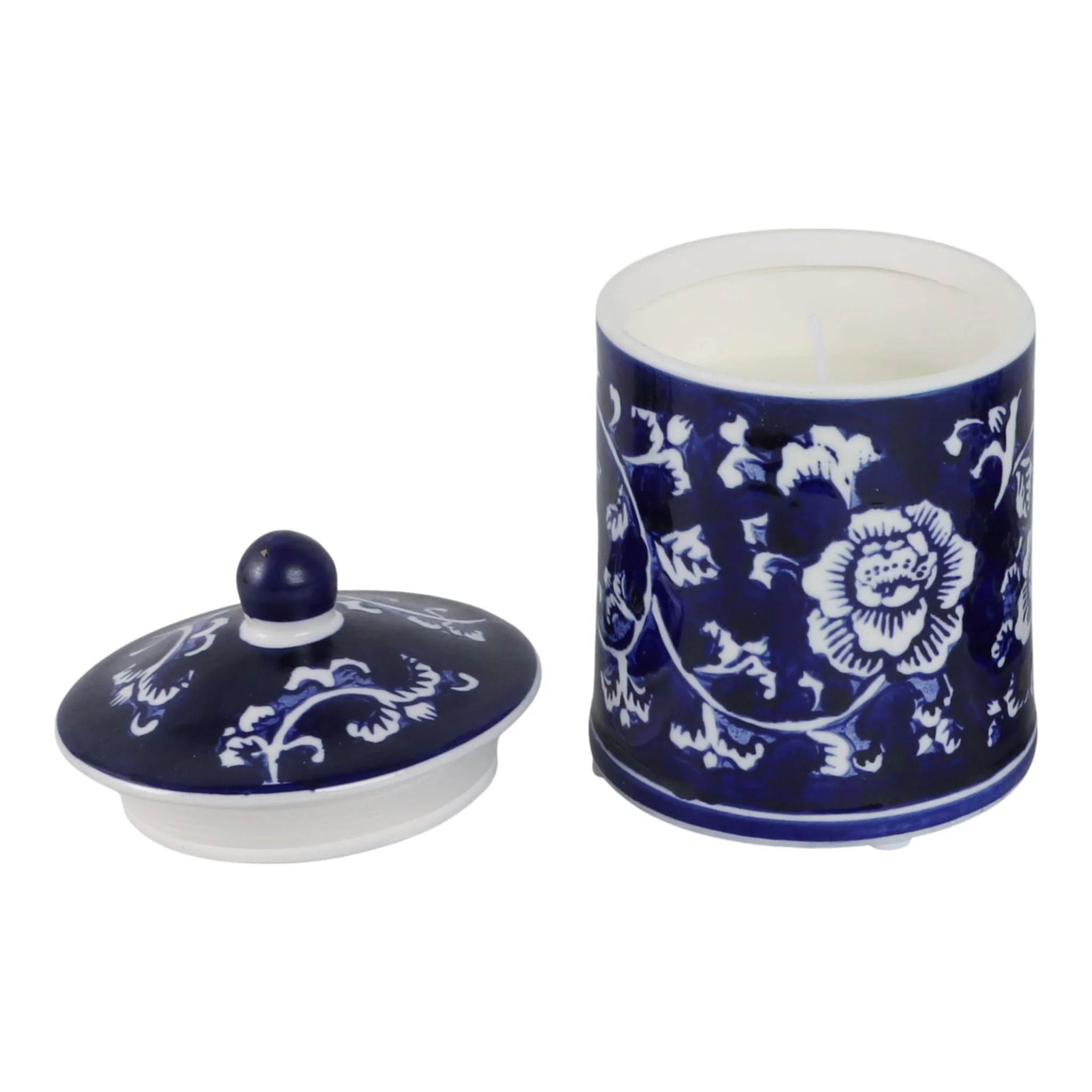Cer, 6" 8oz Chinoiserie Scntd Candle W/lid,blu/wht - Image 3