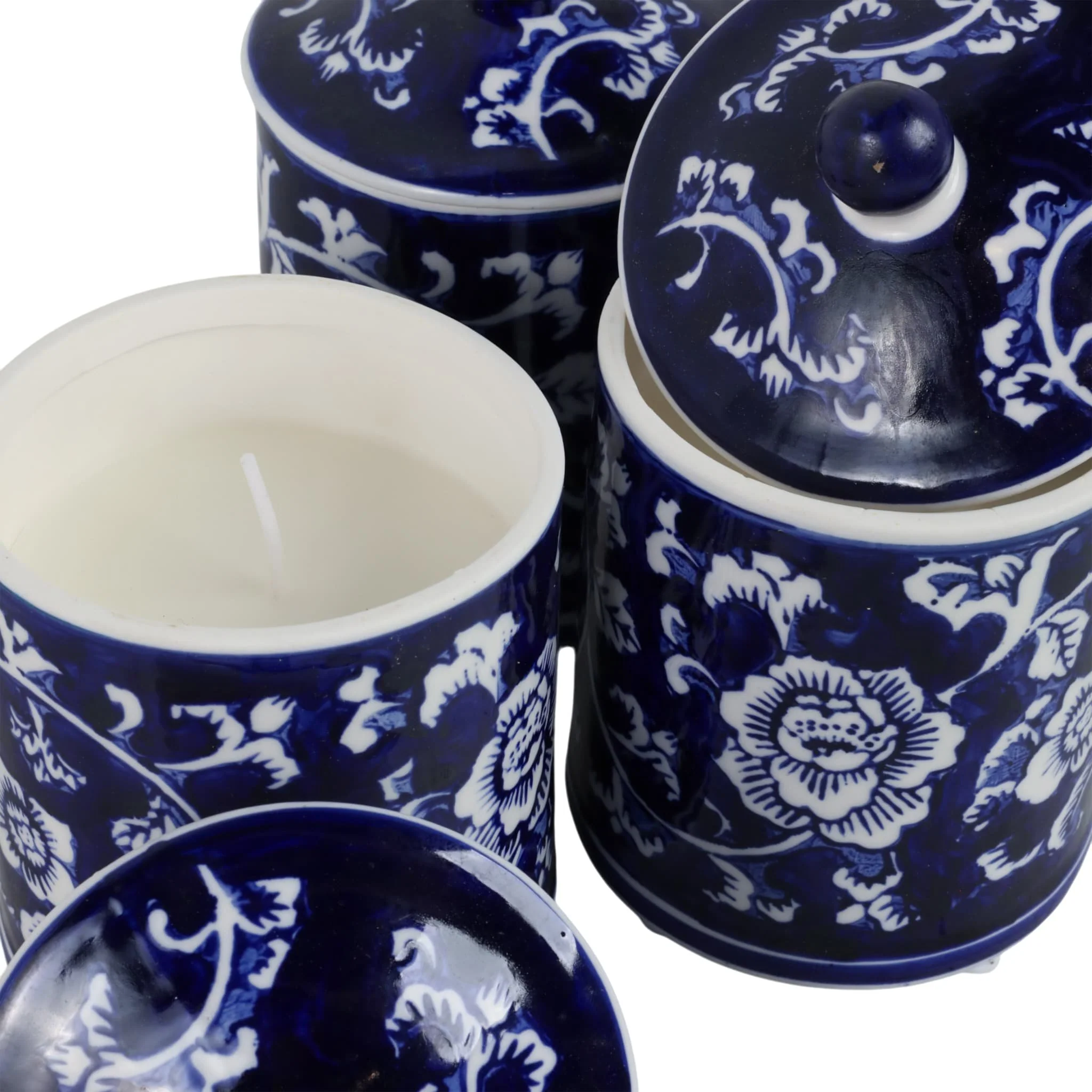 Cer, 6" 8oz Chinoiserie Scntd Candle W/lid,blu/wht - Image 4