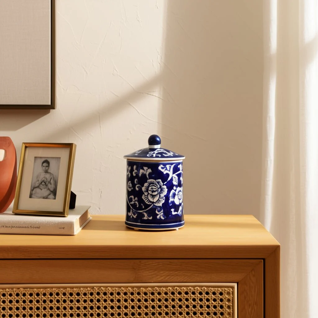 Cer, 6" 8oz Chinoiserie Scntd Candle W/lid,blu/wht - Image 9