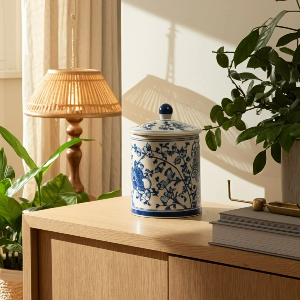 Cer, 6" 8oz Chinoiserie Scntd Candle W/lid,wht/blu - Image 10