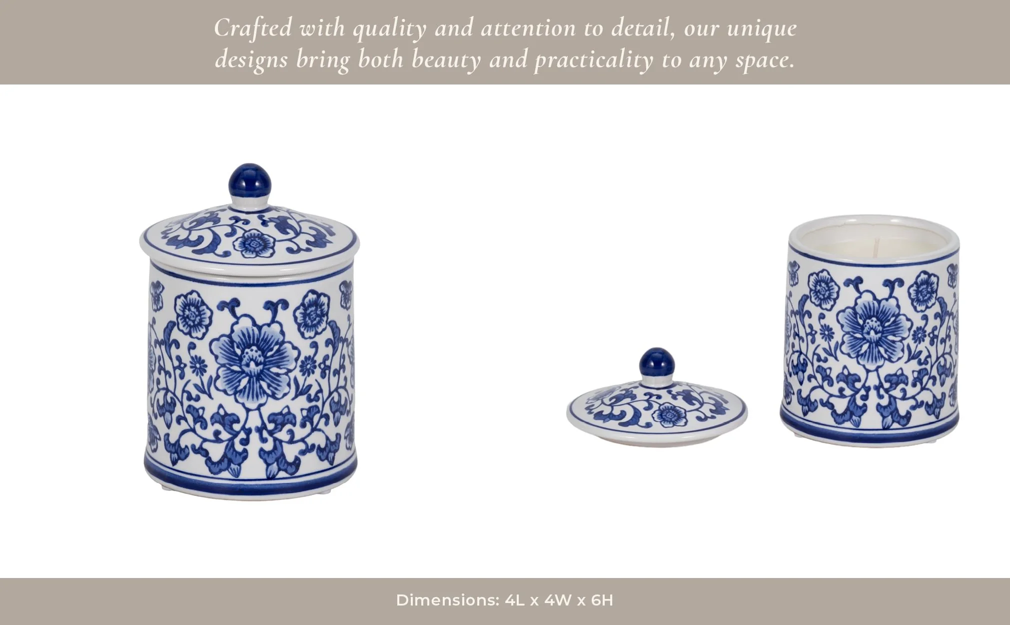 Cer, 6" 8oz Chinoiserie Scntd Candle W/lid,wht/blu - Image 12