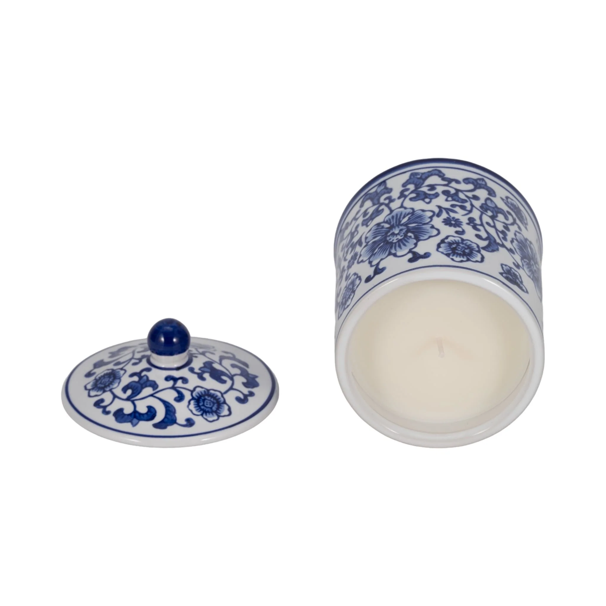 Cer, 6" 8oz Chinoiserie Scntd Candle W/lid,wht/blu - Image 5
