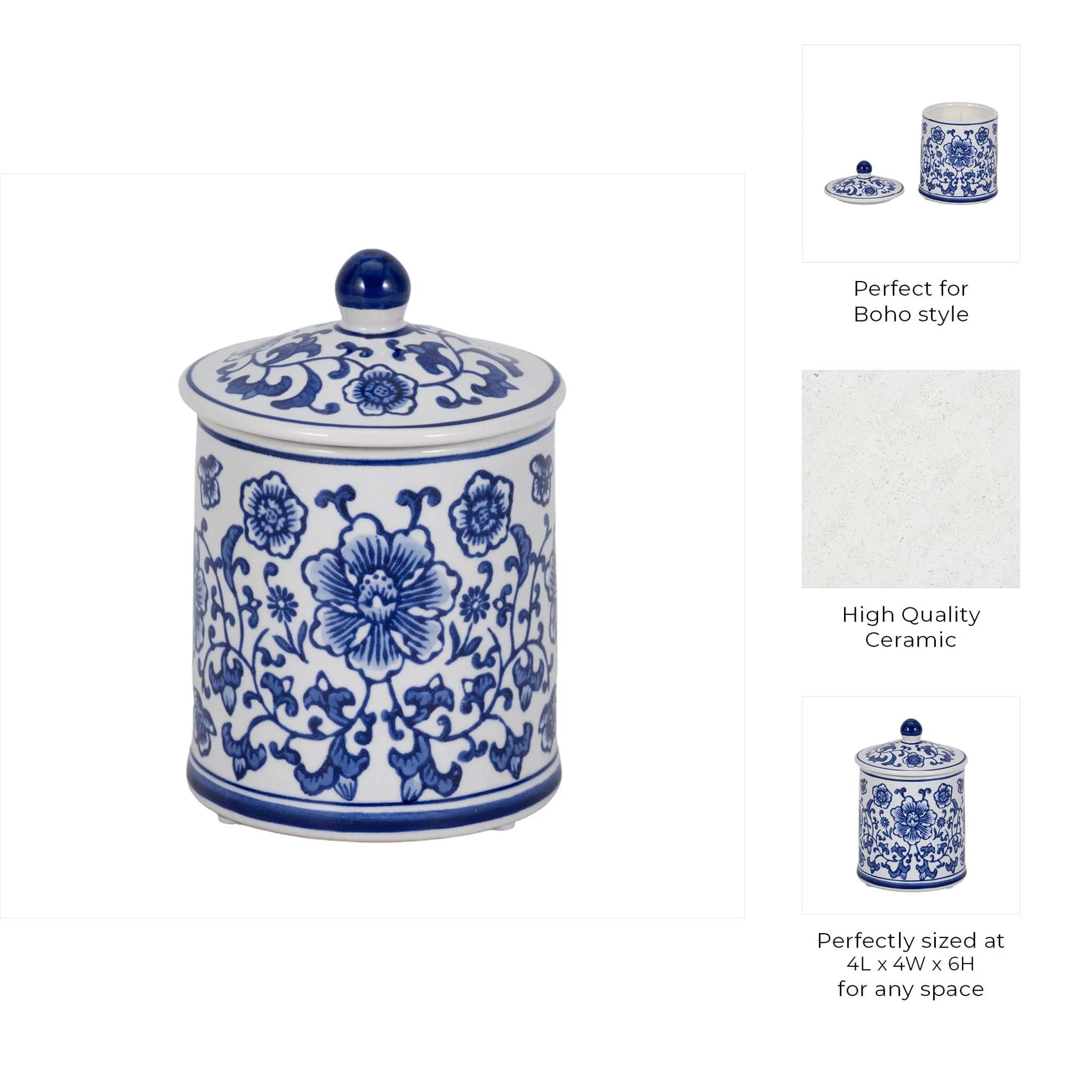 Cer, 6" 8oz Chinoiserie Scntd Candle W/lid,wht/blu - Image 8