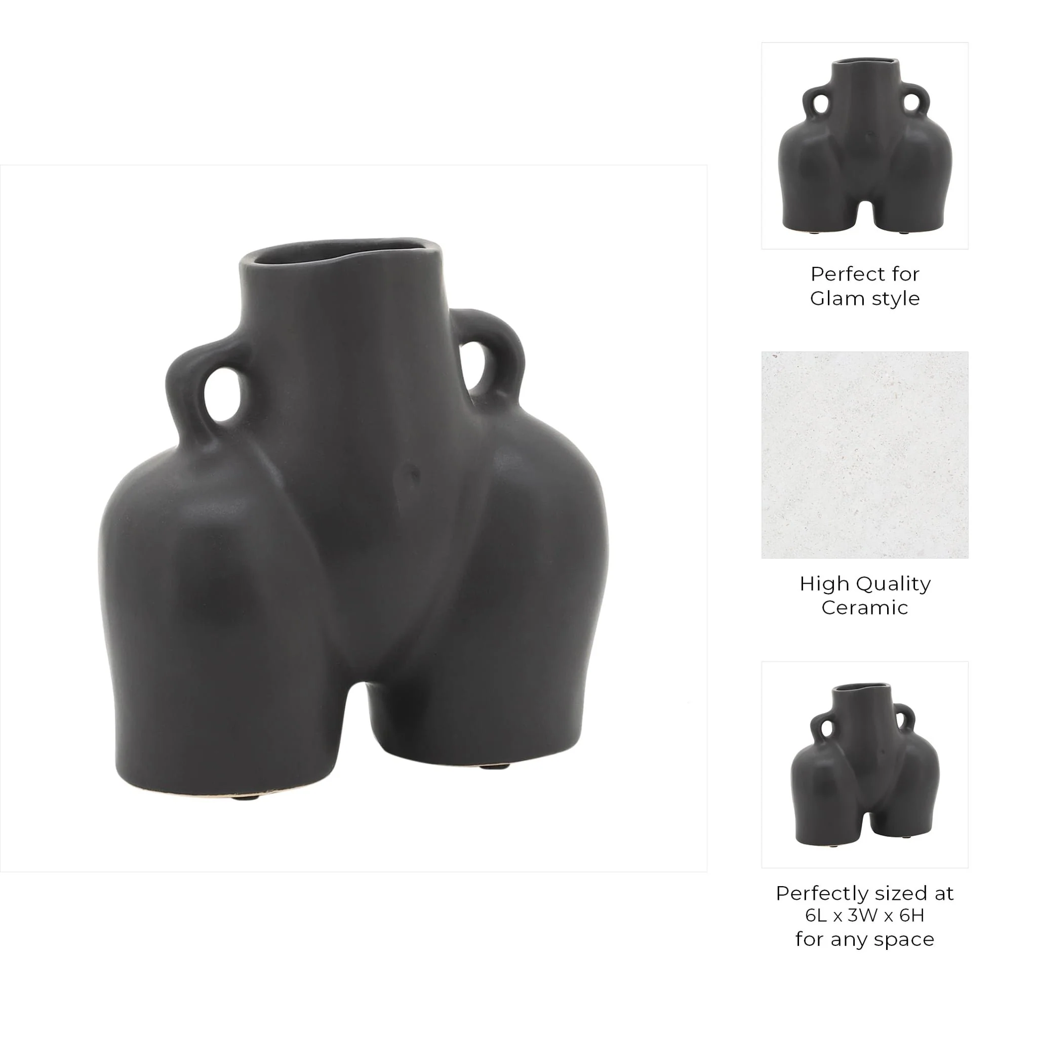 Cer, 6" Half Body Vase, Black - Image 9