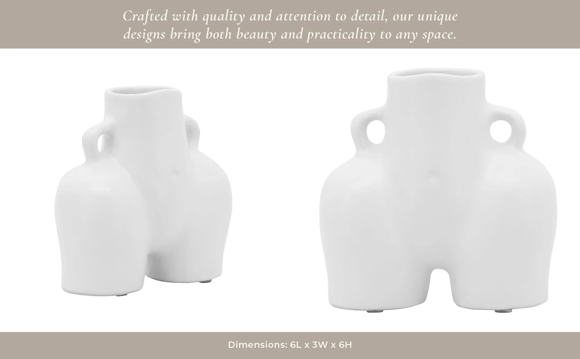Cer, 6" Half Body Vase, White - Image 12
