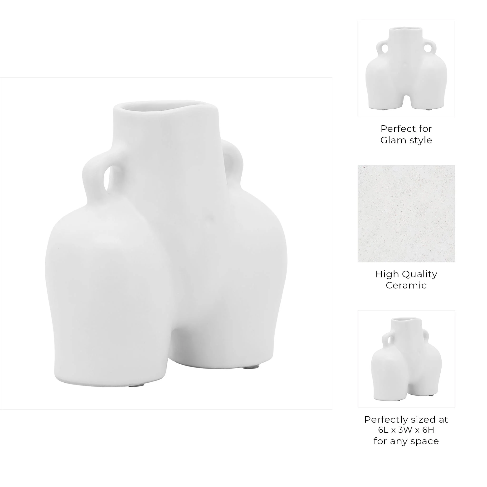Cer, 6" Half Body Vase, White - Image 9