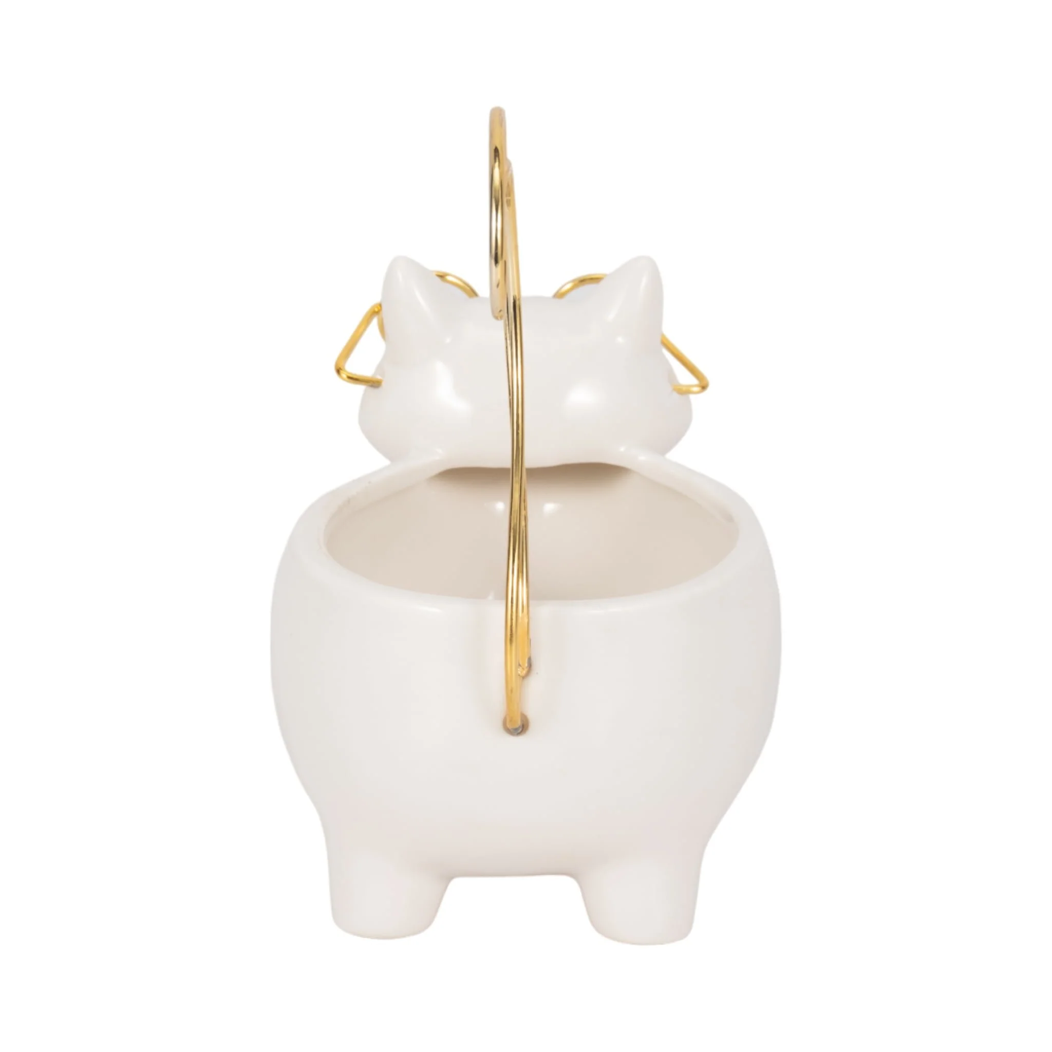 Cer, 6" Kitty Trinket Dish, White/gold - Image 5