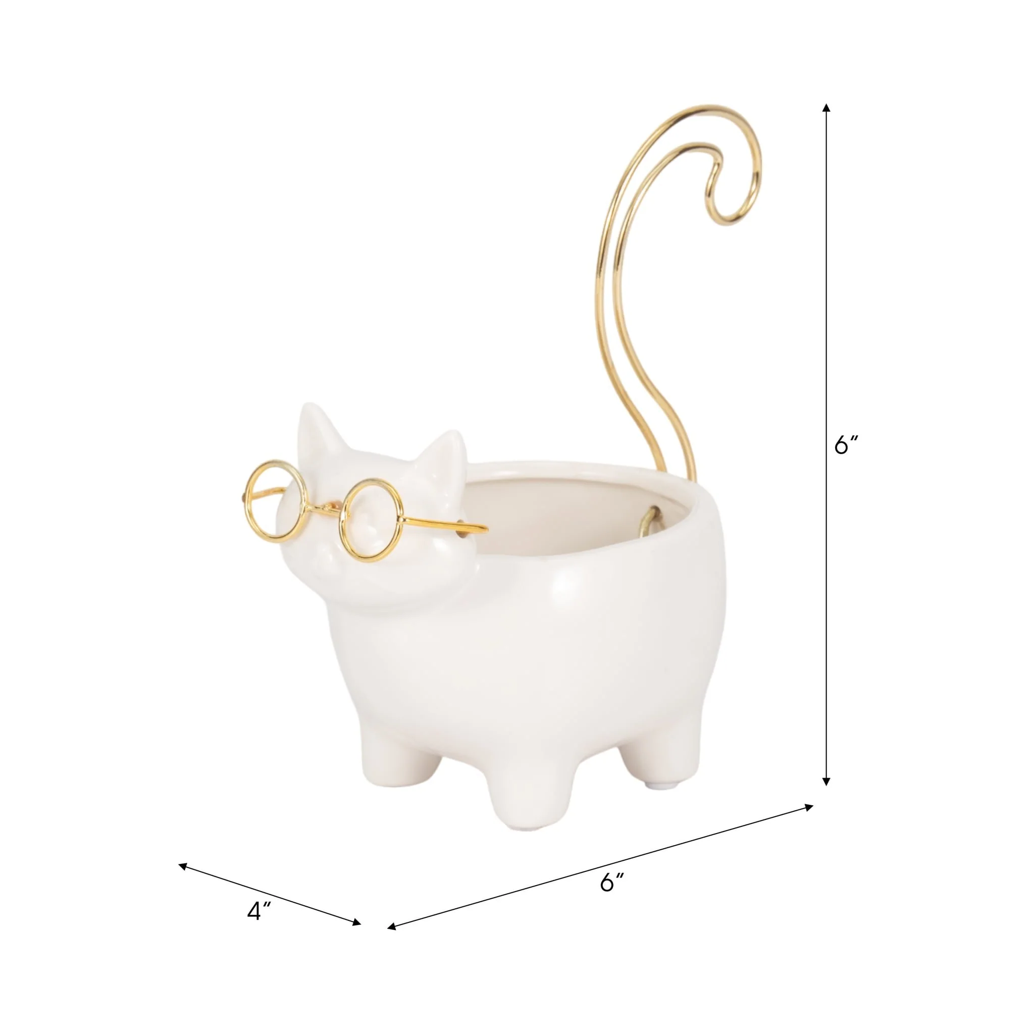 Cer, 6" Kitty Trinket Dish, White/gold - Image 9