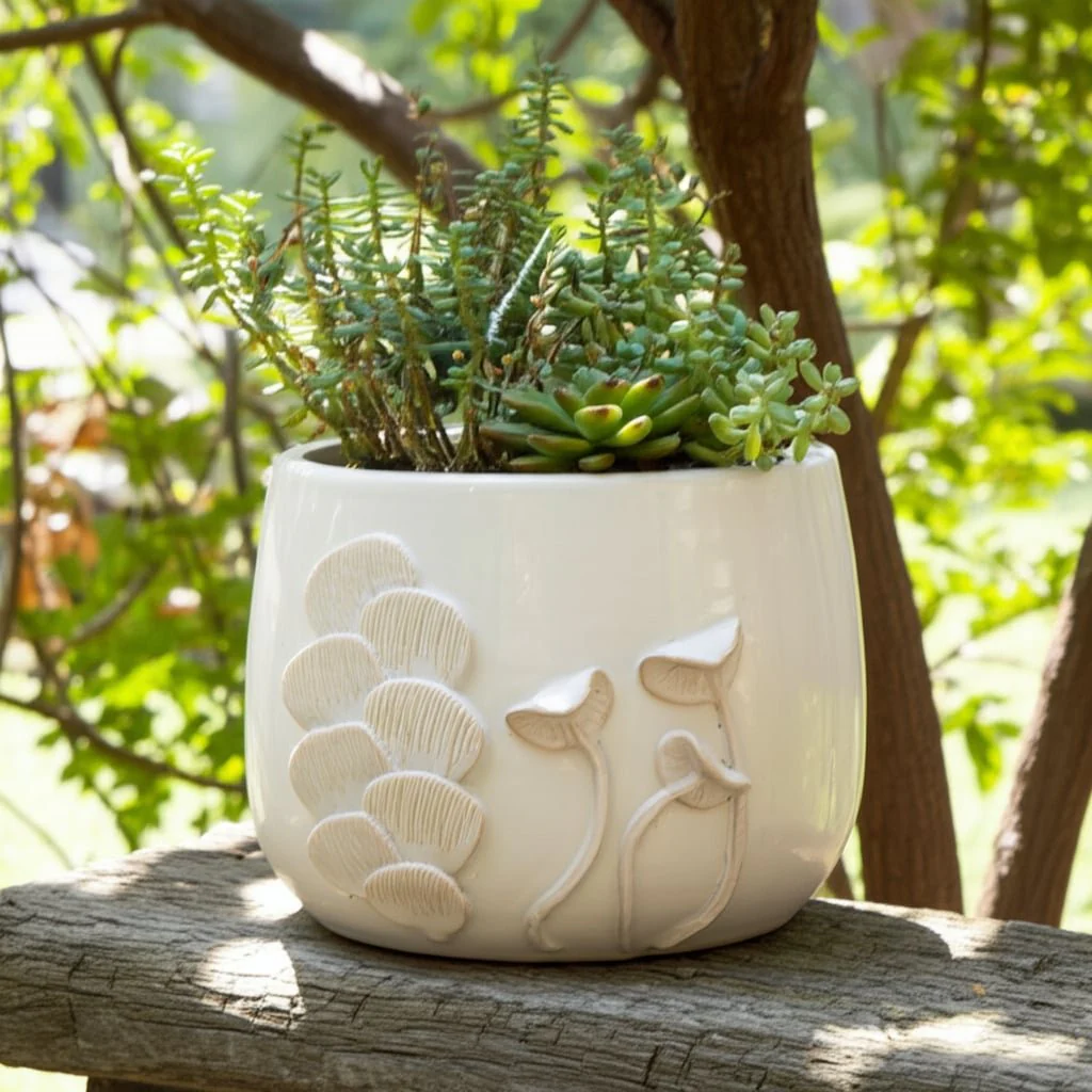 Cer, 6" Mushroom Applique Planter, Ivory - Image 11