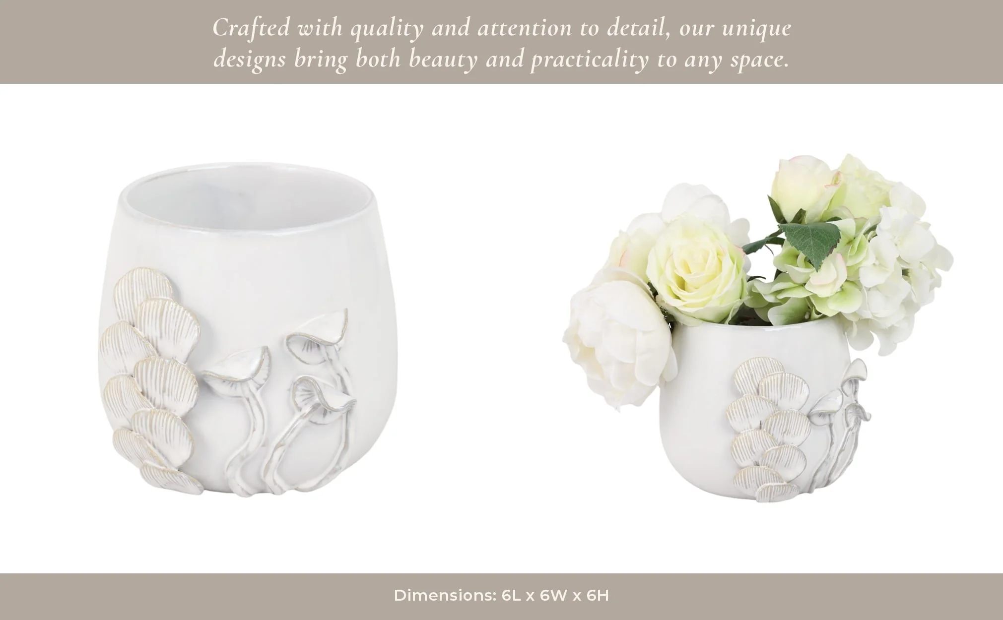 Cer, 6" Mushroom Applique Planter, Ivory - Image 12