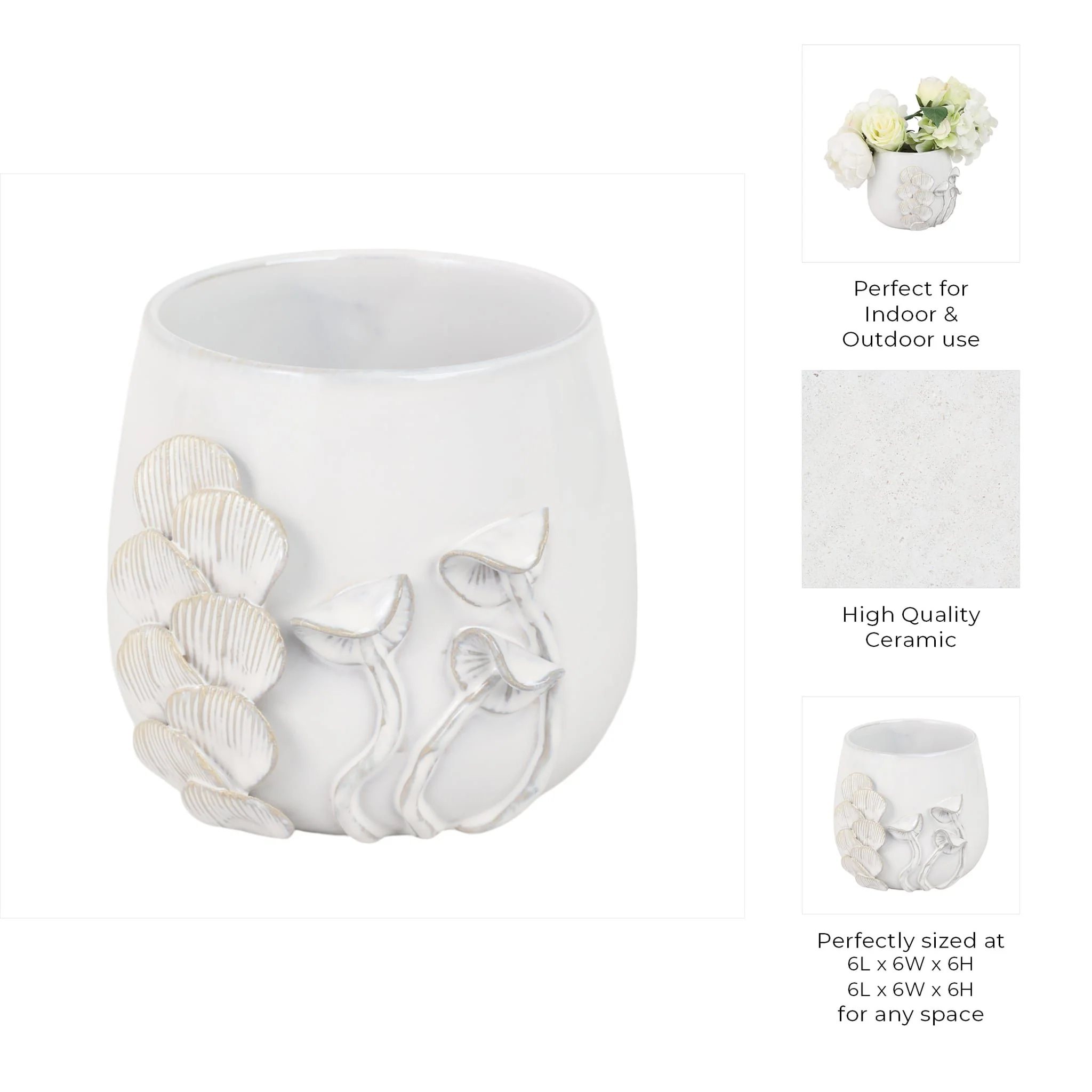 Cer, 6" Mushroom Applique Planter, Ivory - Image 7