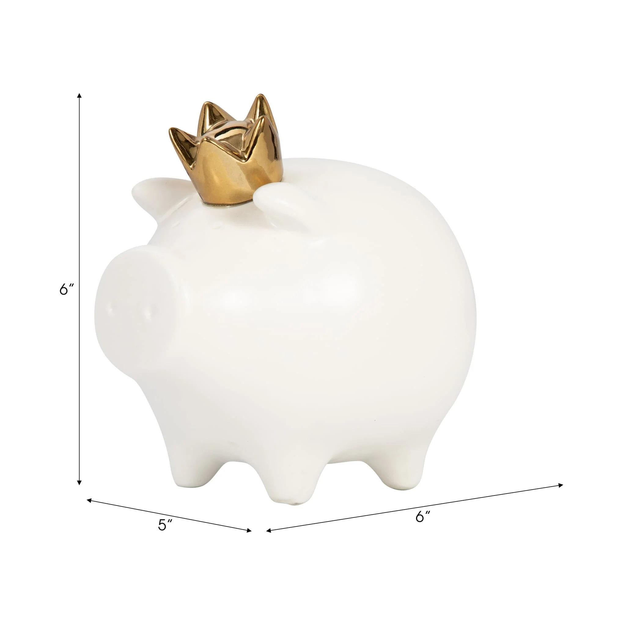 Cer, 6" Pig With Crown, White - Image 8